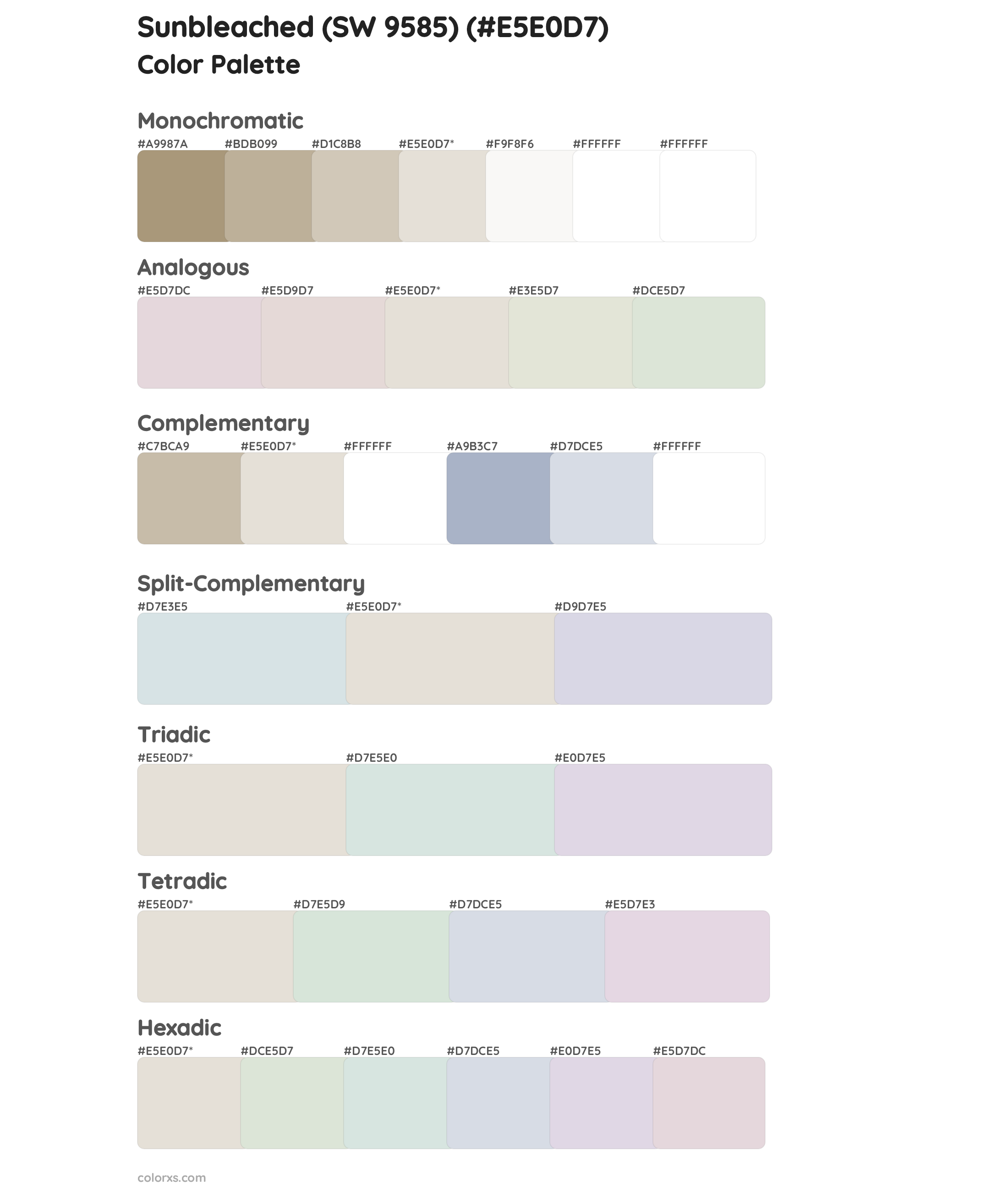 Sunbleached (SW 9585) Color Scheme Palettes