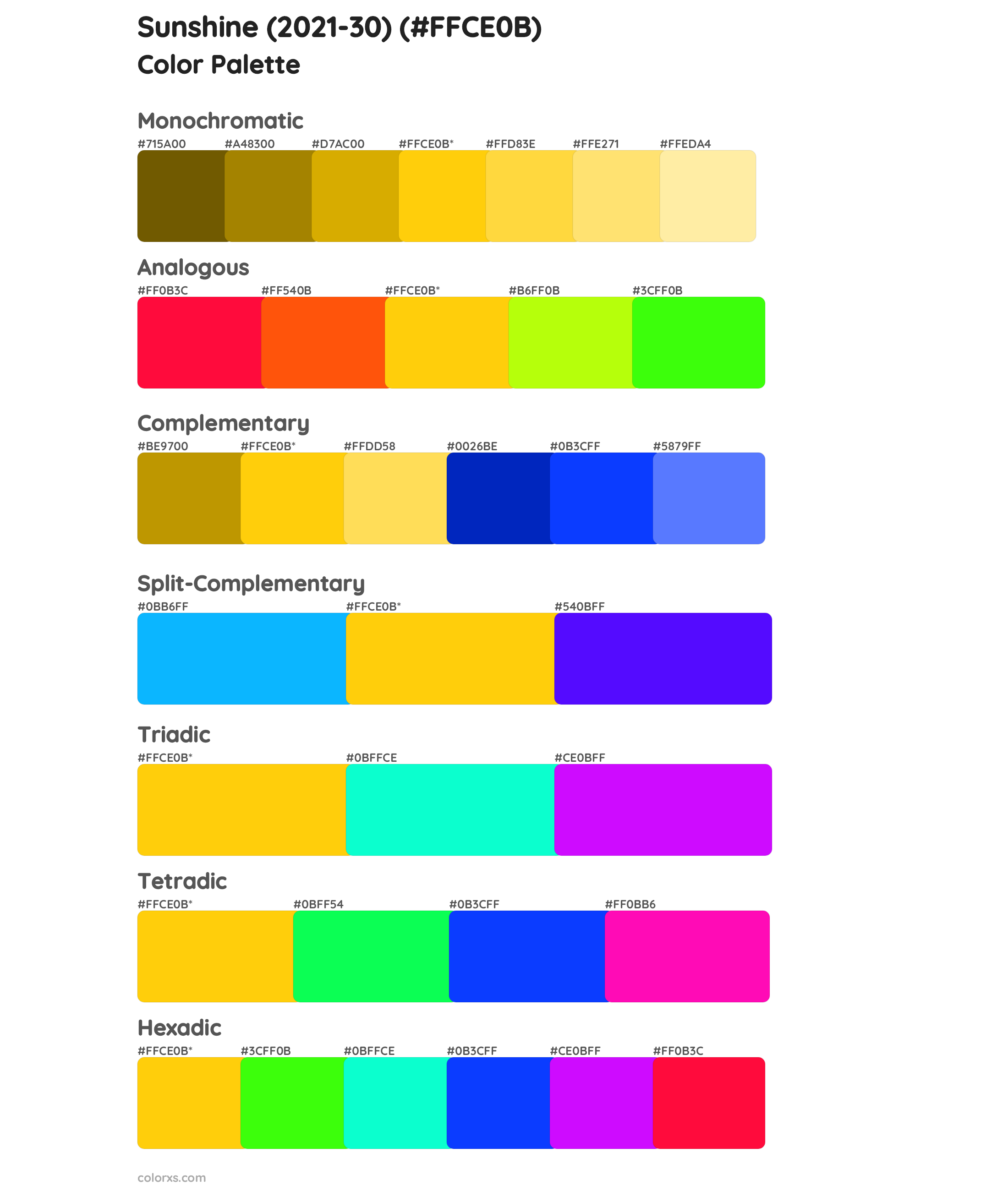 Sunshine (2021-30) Color Scheme Palettes