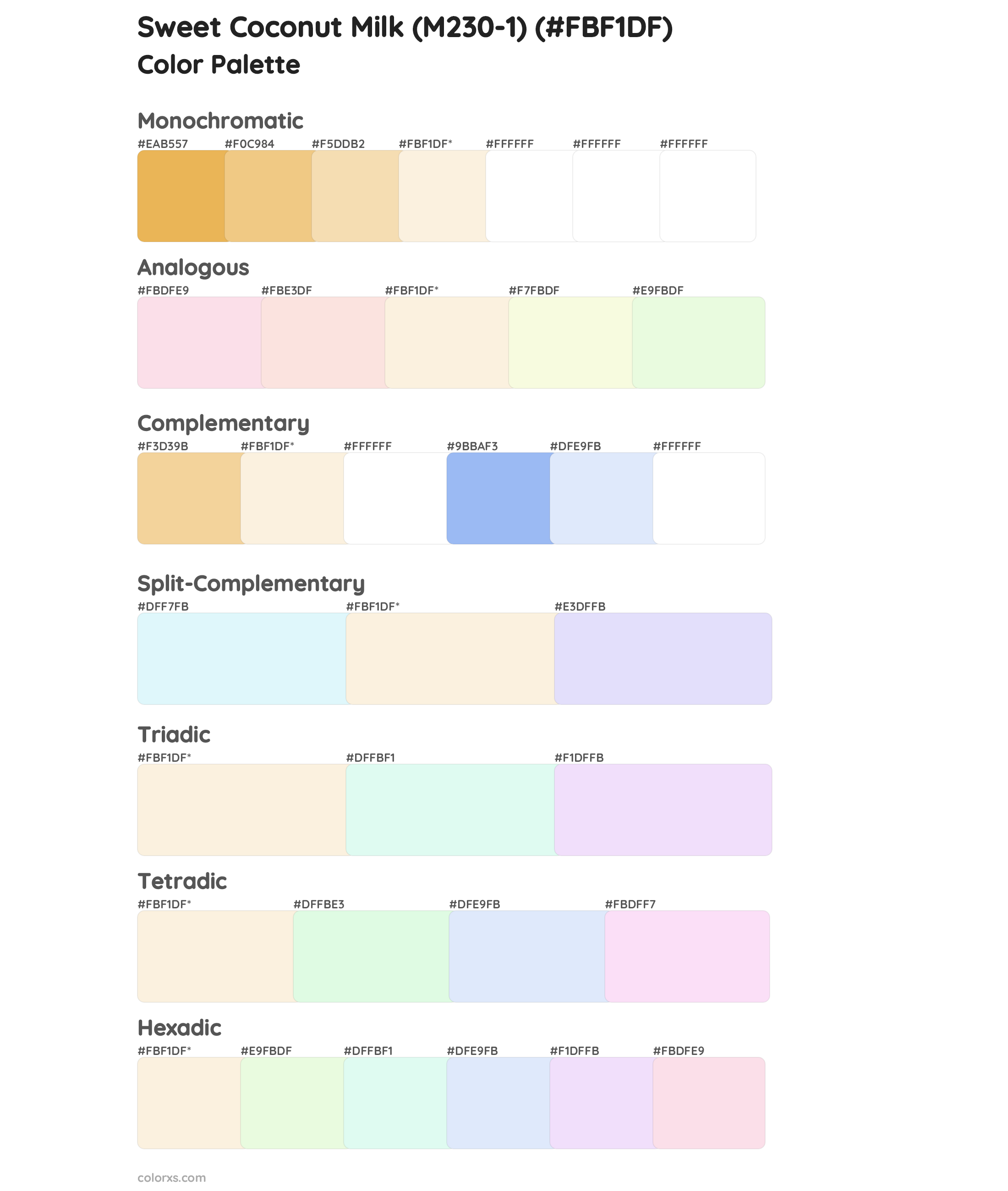 Sweet Coconut Milk (M230-1) Color Scheme Palettes