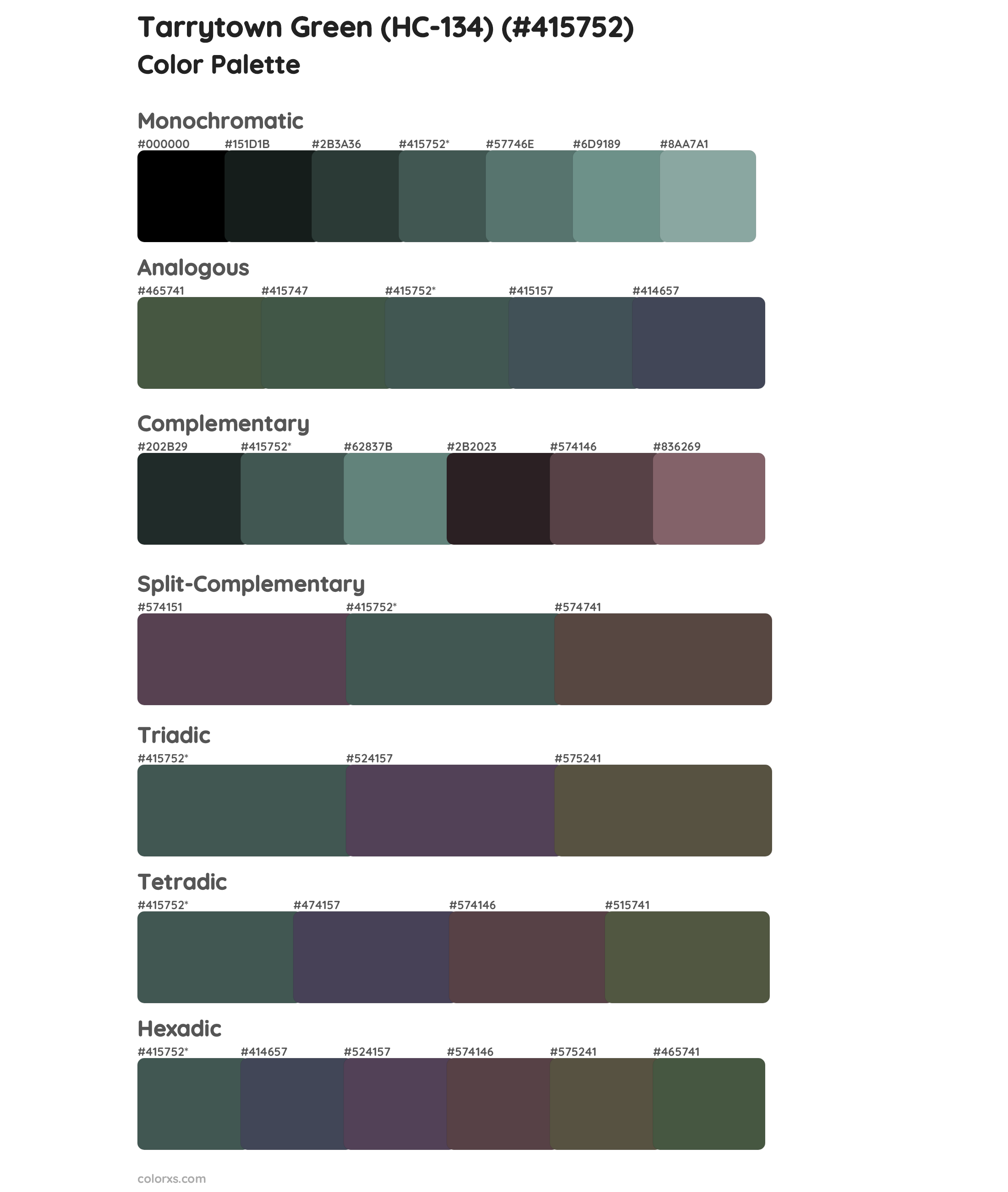 Tarrytown Green (HC-134) Color Scheme Palettes