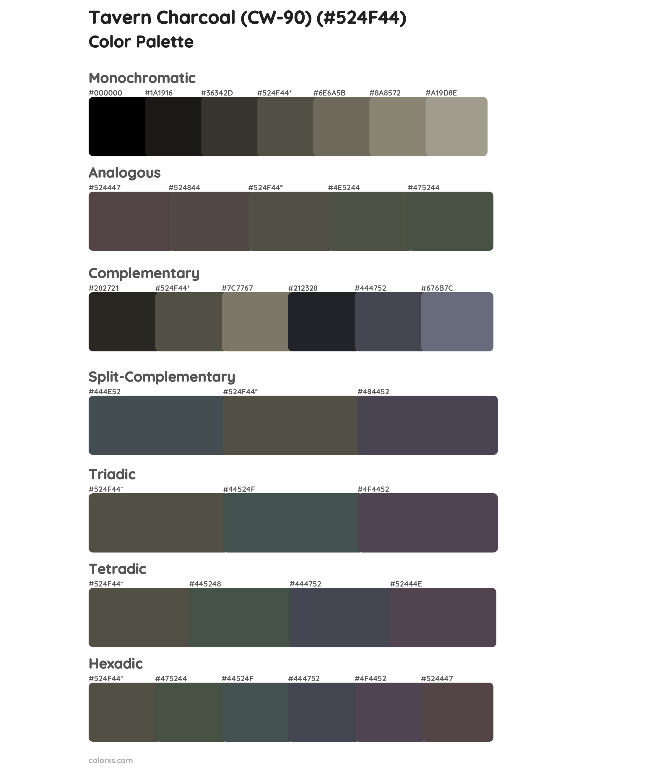 Tavern Charcoal (CW-90) Color Scheme Palettes