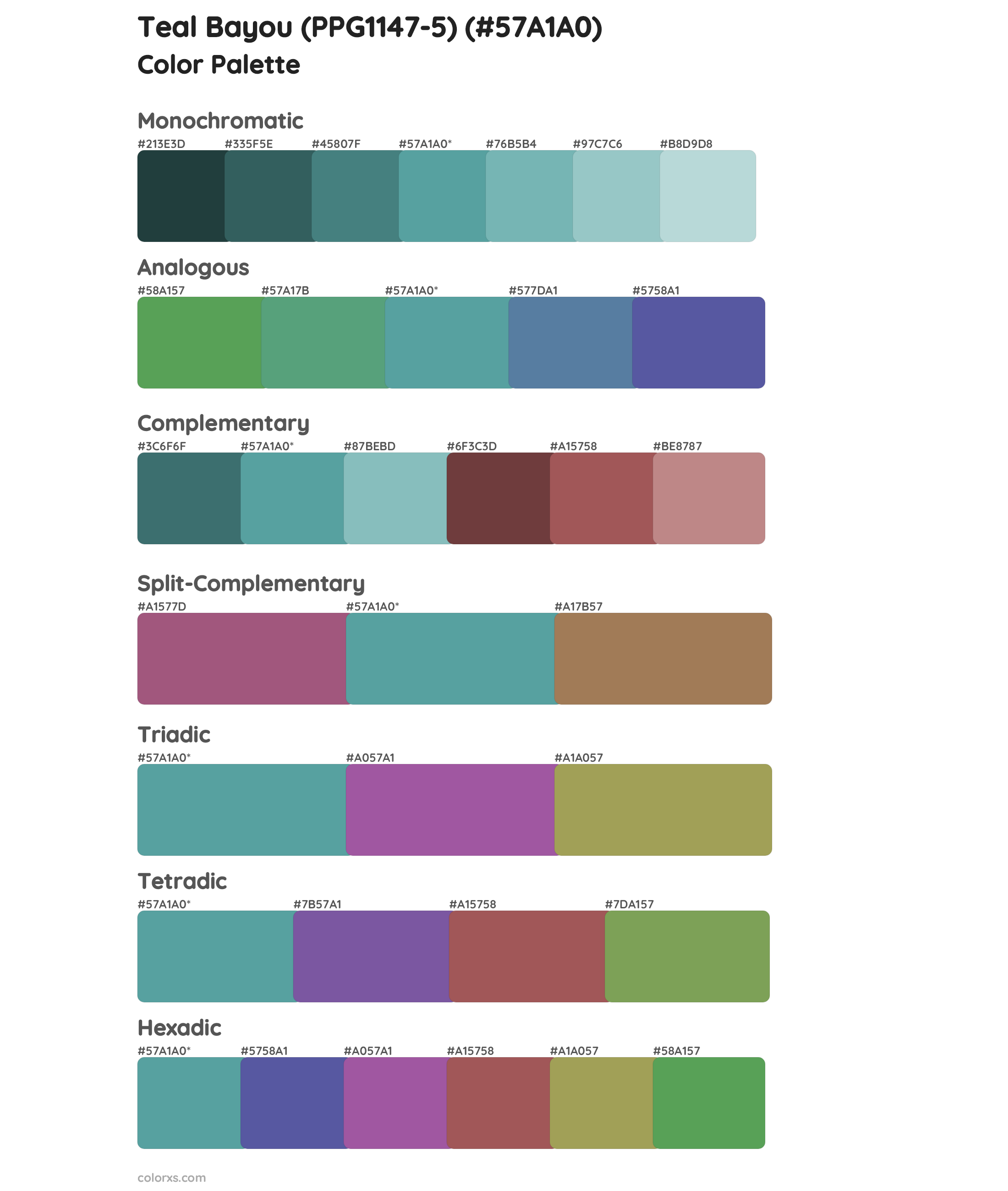 Teal Bayou (PPG1147-5) Color Scheme Palettes