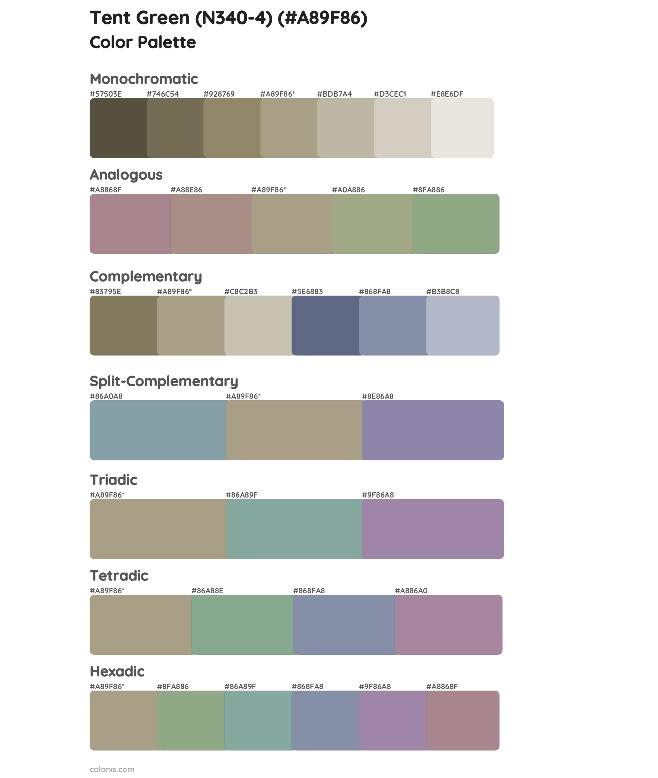 Tent Green (N340-4) Color Scheme Palettes