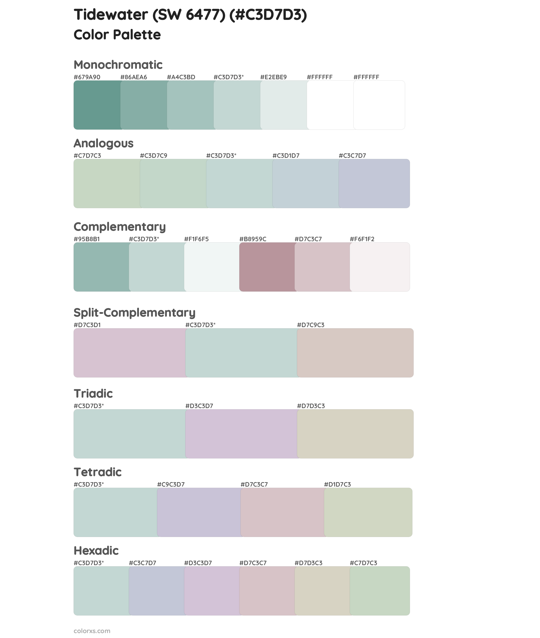 Tidewater (SW 6477) Color Scheme Palettes