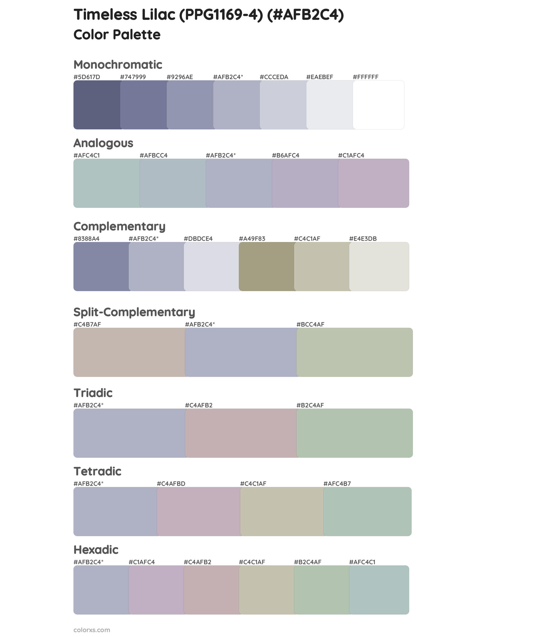 Timeless Lilac (PPG1169-4) Color Scheme Palettes