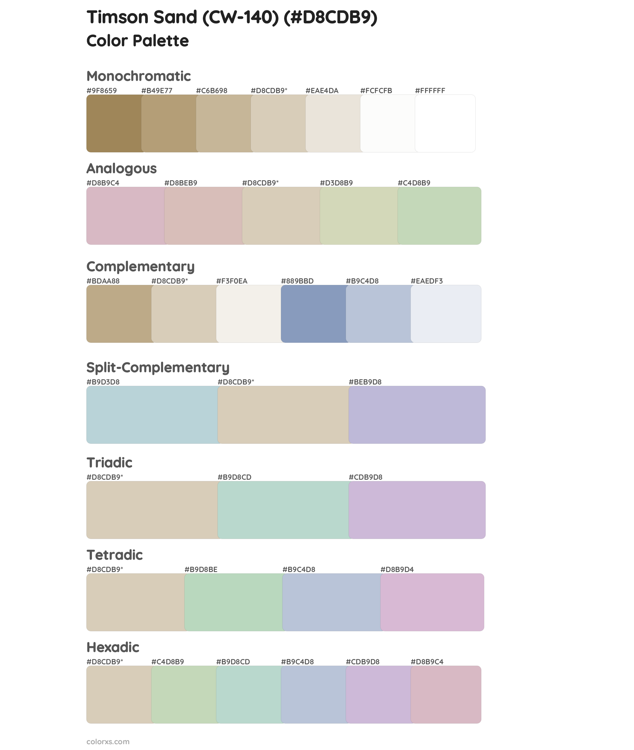 Timson Sand (CW-140) Color Scheme Palettes