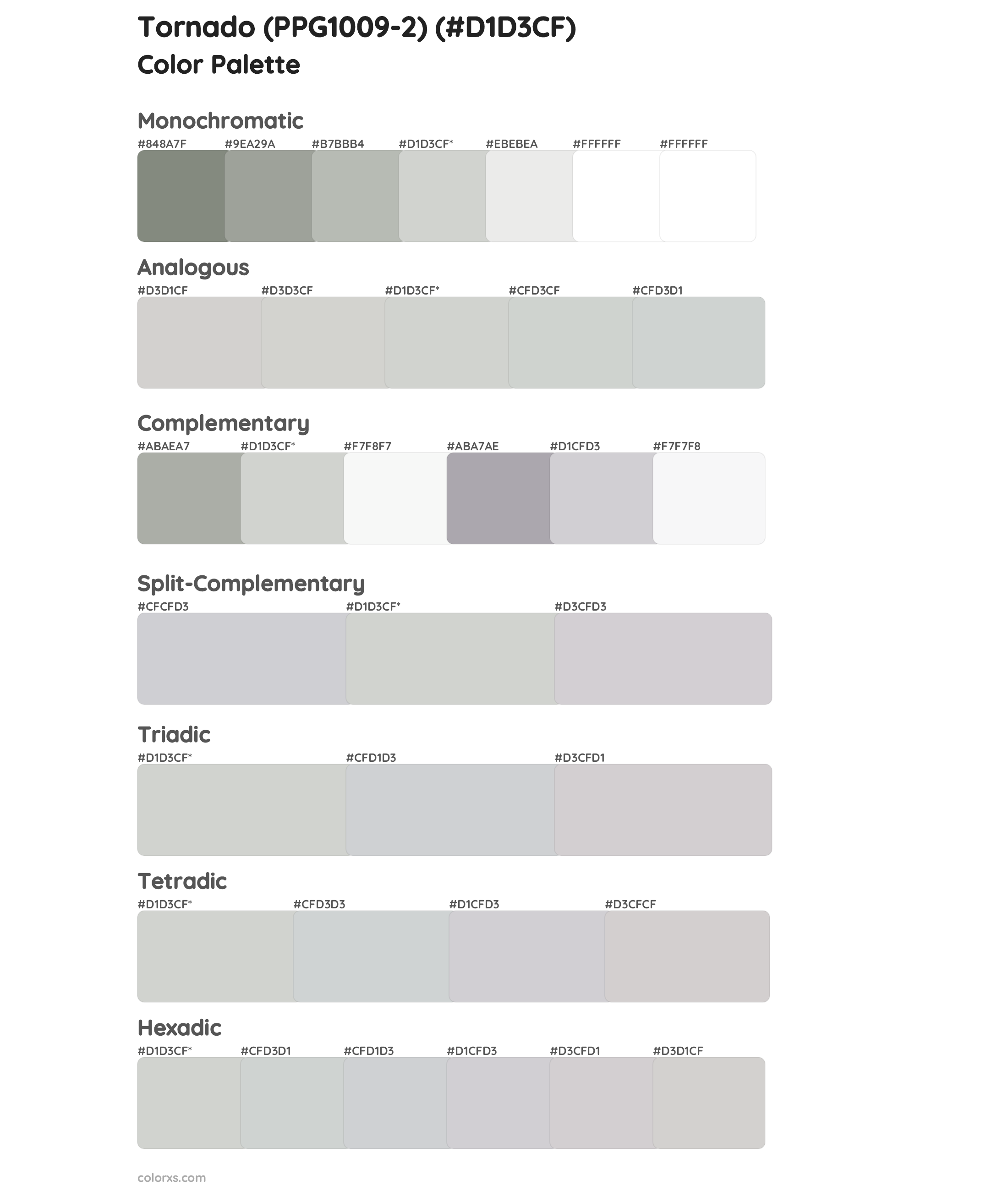 Tornado (PPG1009-2) Color Scheme Palettes