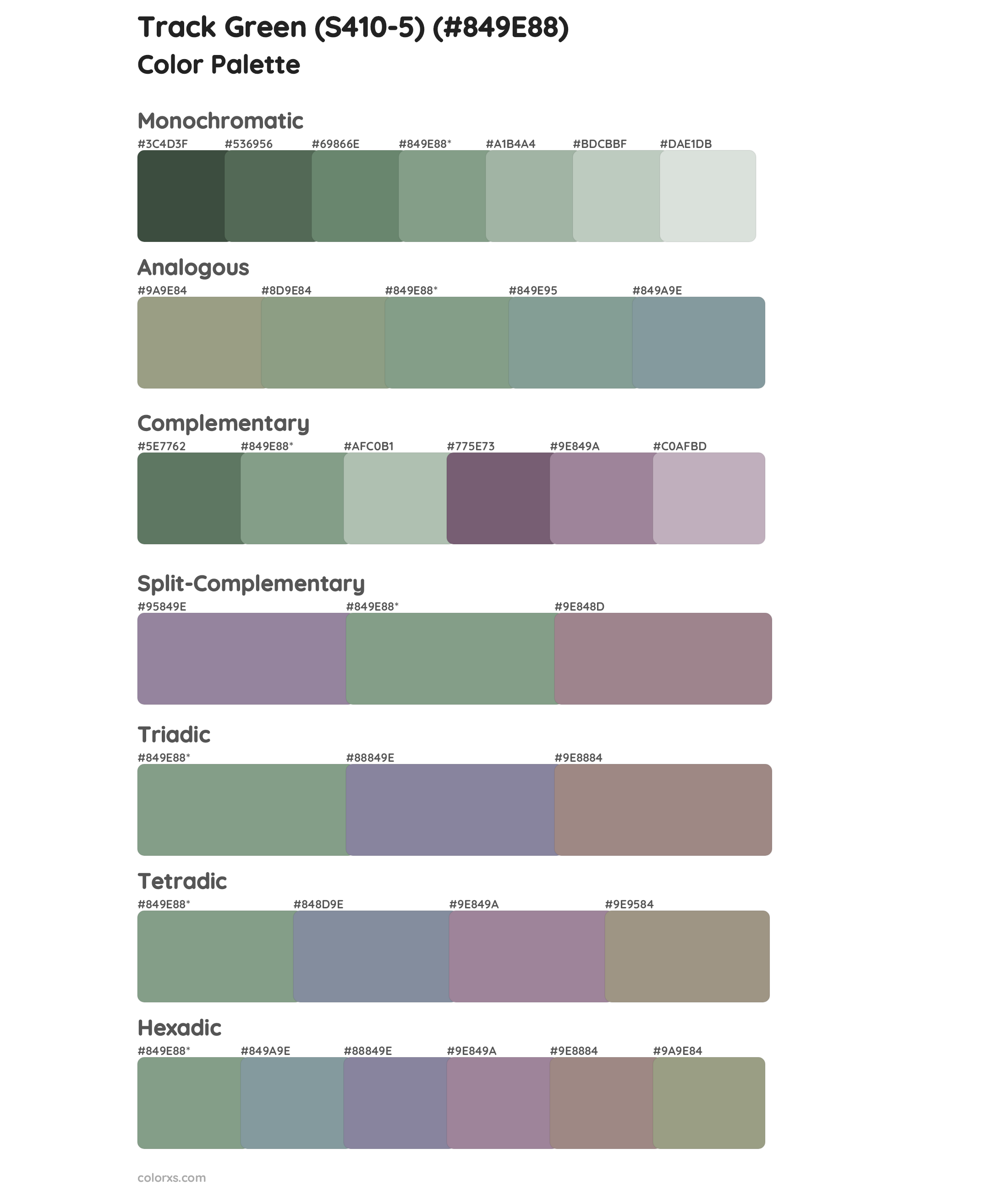 Track Green (S410-5) Color Scheme Palettes