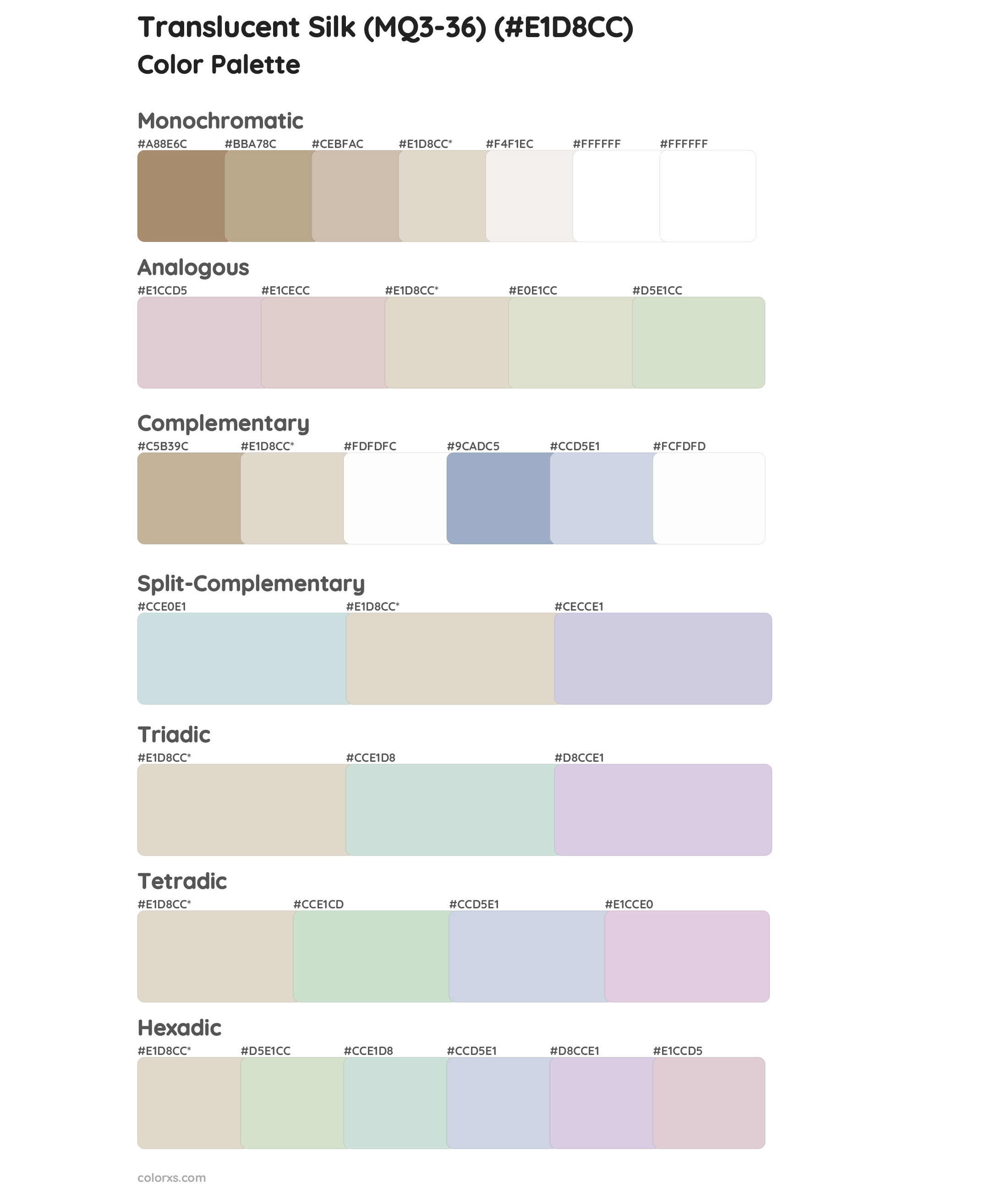 Translucent Silk (MQ3-36) Color Scheme Palettes