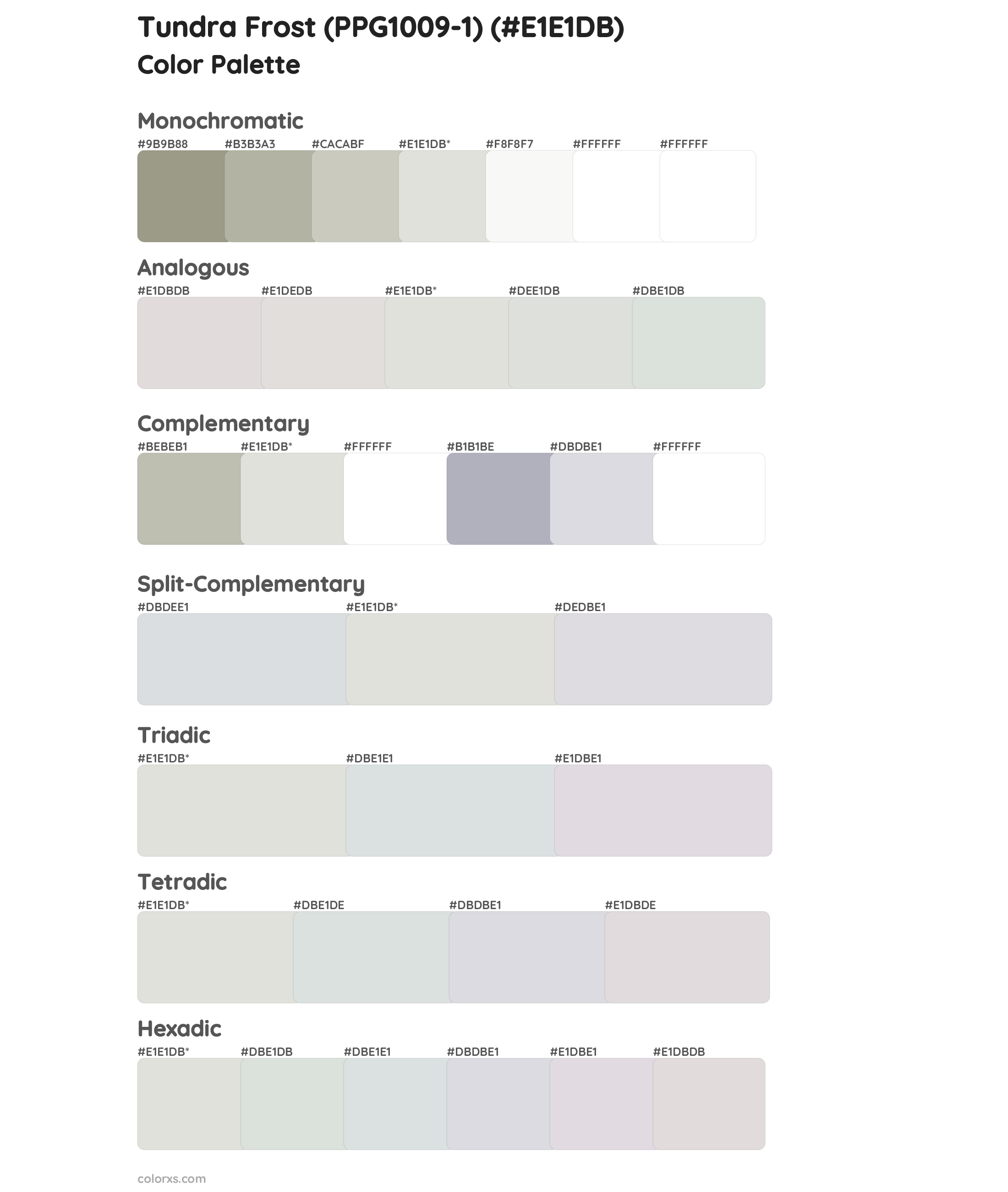 Tundra Frost (PPG1009-1) Color Scheme Palettes