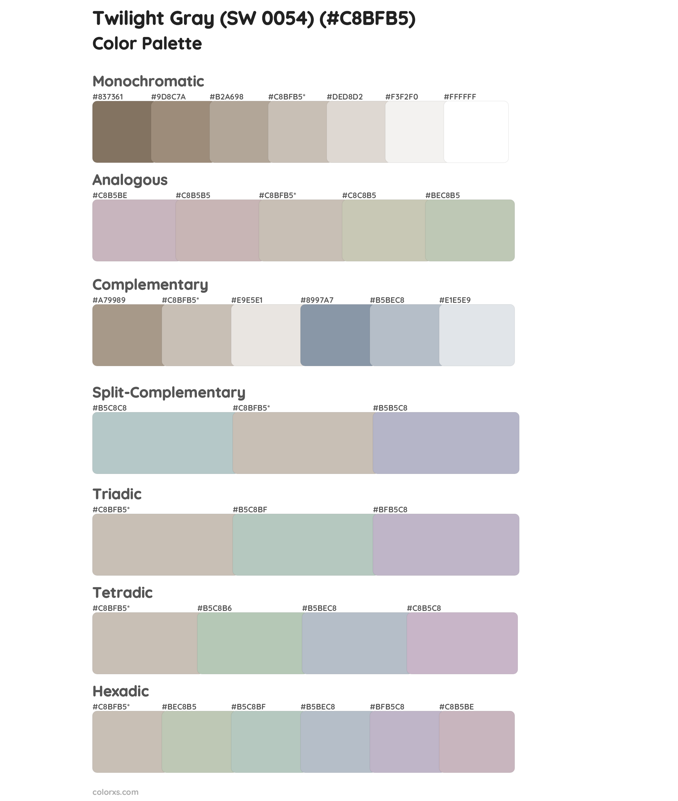 Twilight Gray (SW 0054) Color Scheme Palettes