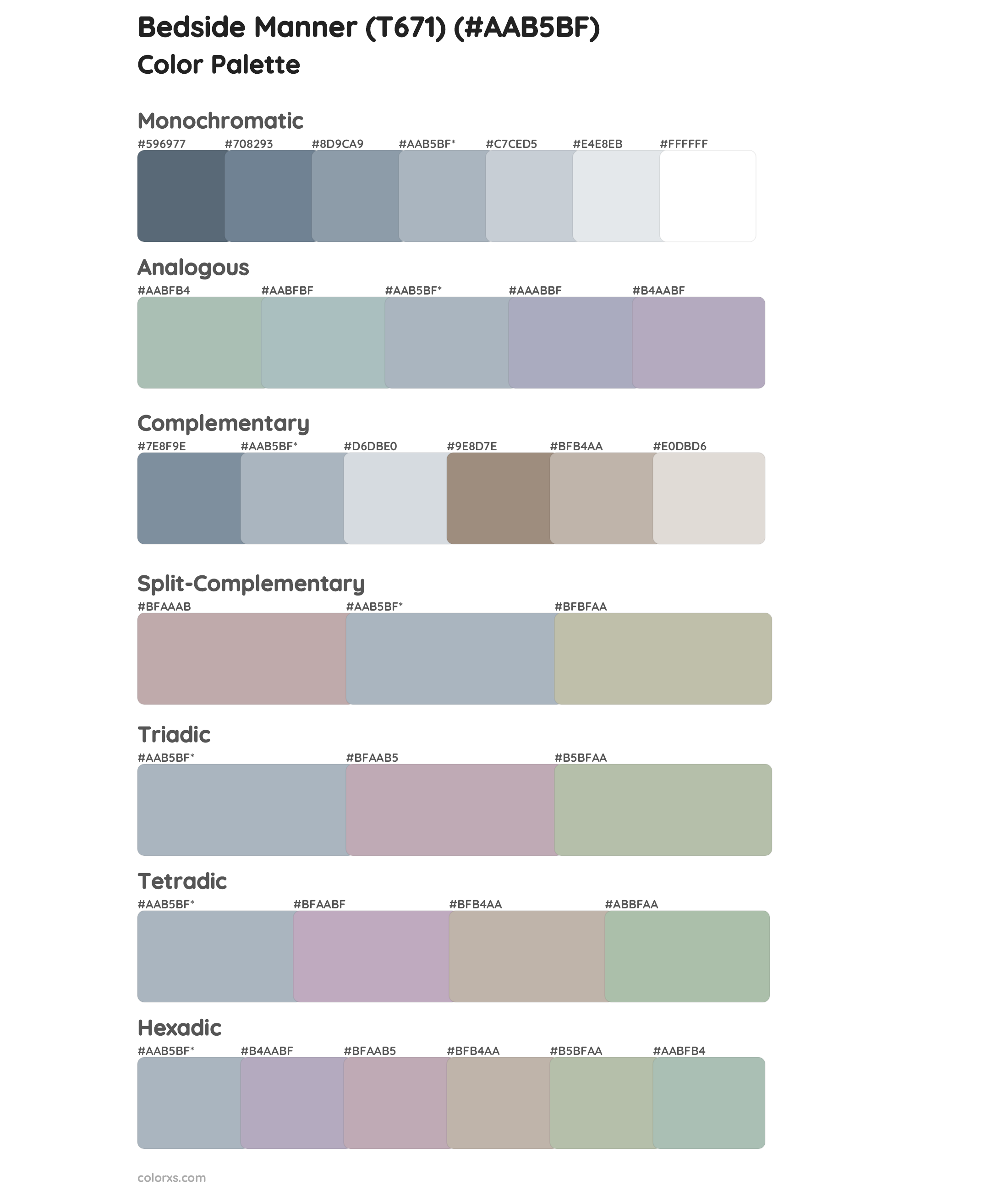 Bedside Manner (T671) Color Scheme Palettes