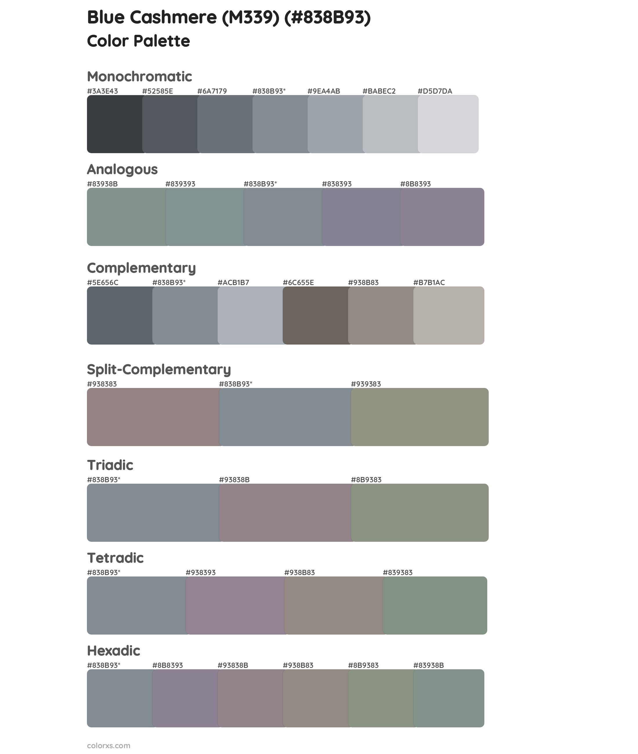 Blue Cashmere (M339) Color Scheme Palettes