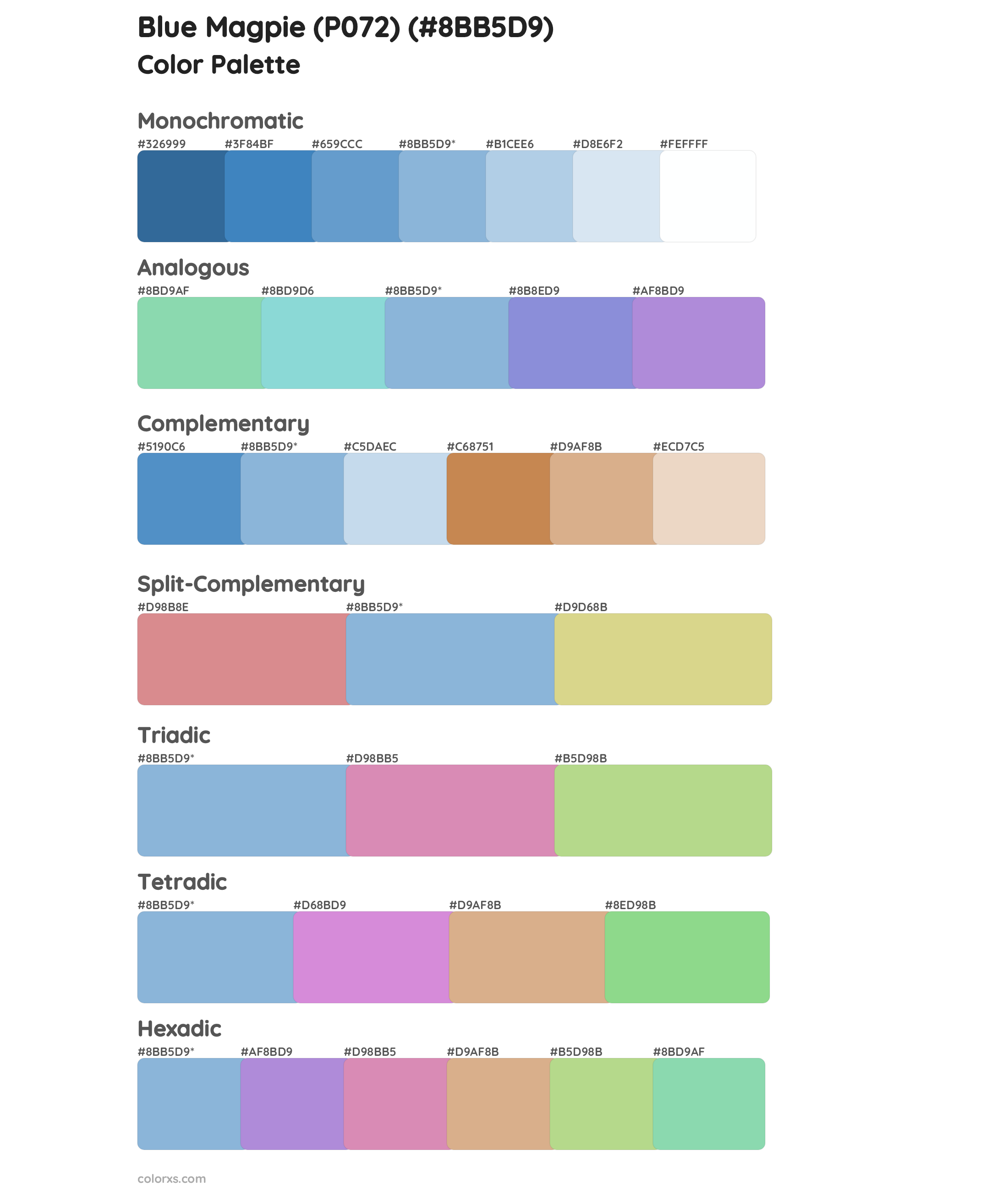 Blue Magpie (P072) Color Scheme Palettes