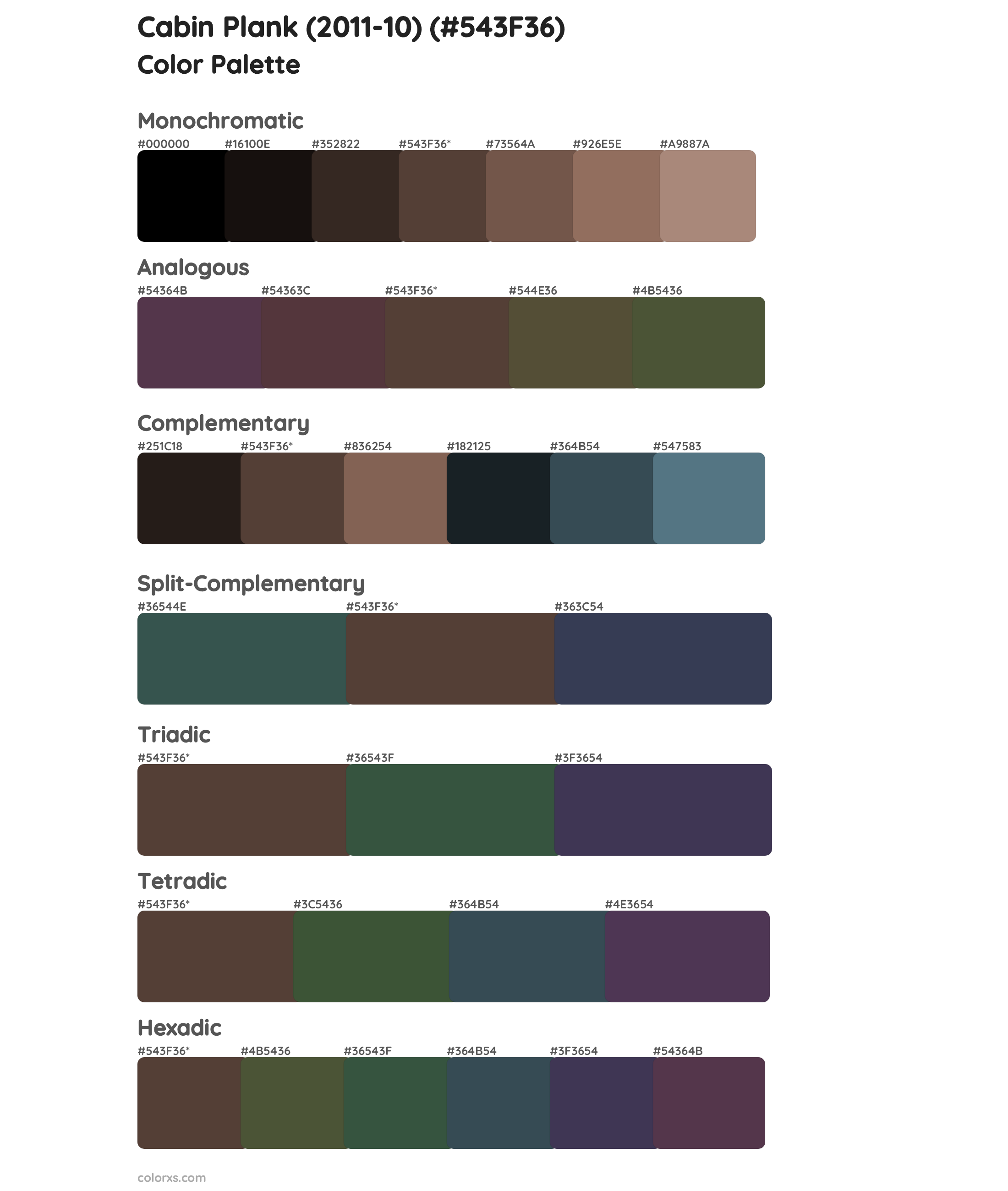 Cabin Plank (2011-10) Color Scheme Palettes