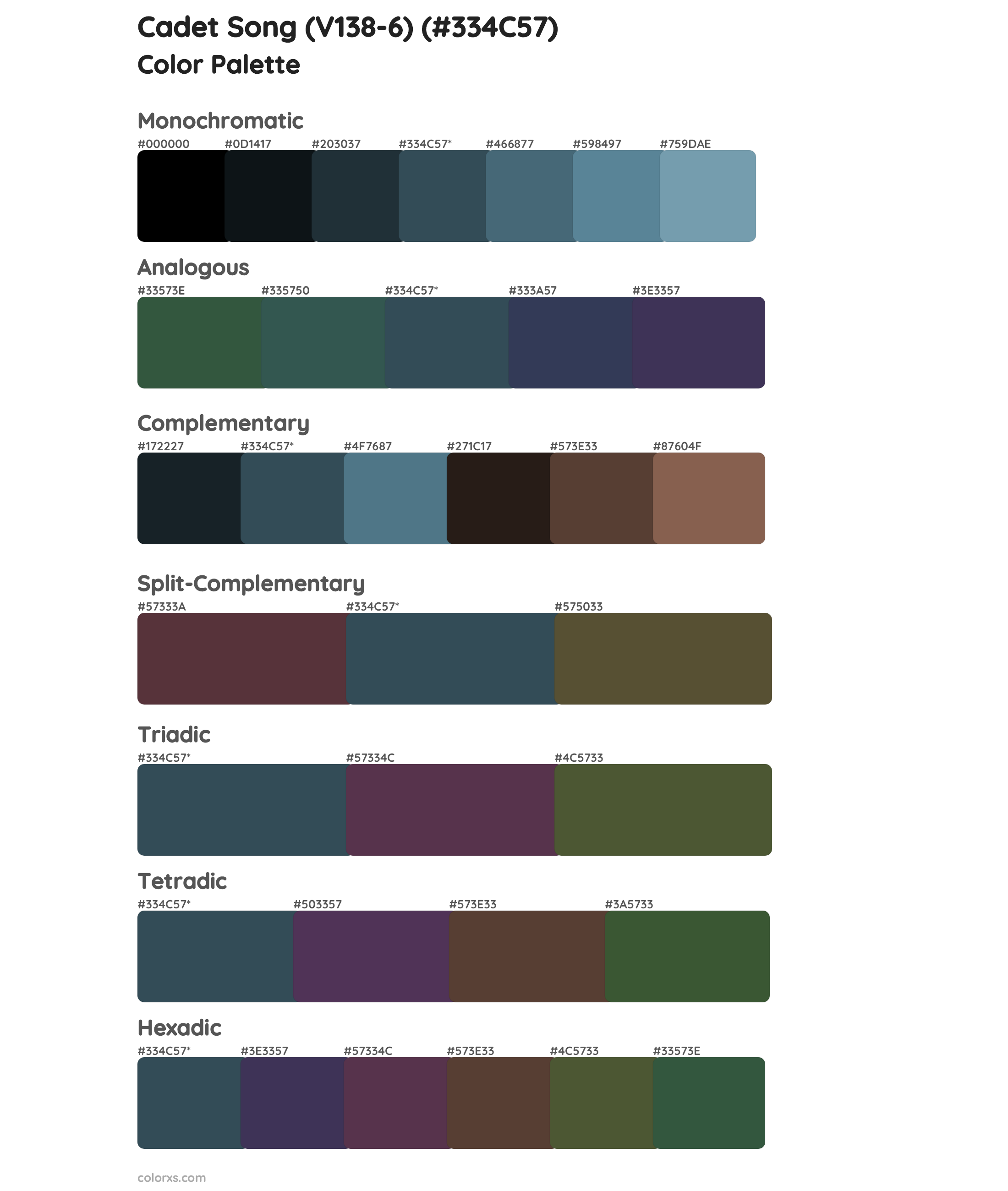 Cadet Song (V138-6) Color Scheme Palettes