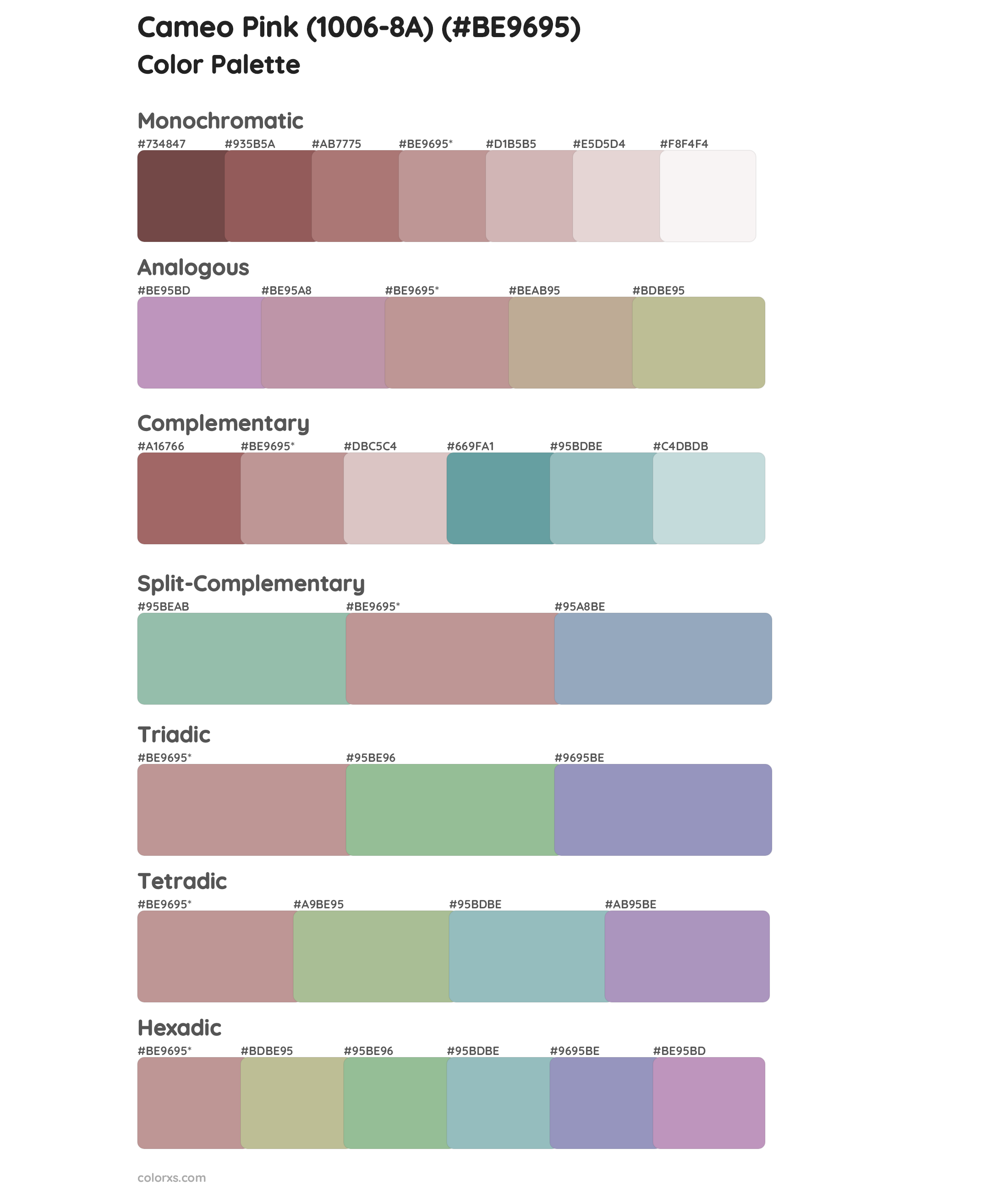 Cameo Pink (1006-8A) Color Scheme Palettes