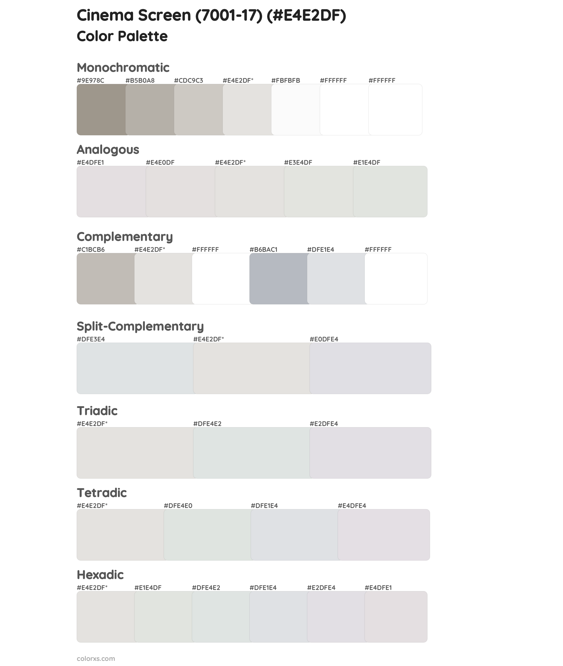 Cinema Screen (7001-17) Color Scheme Palettes