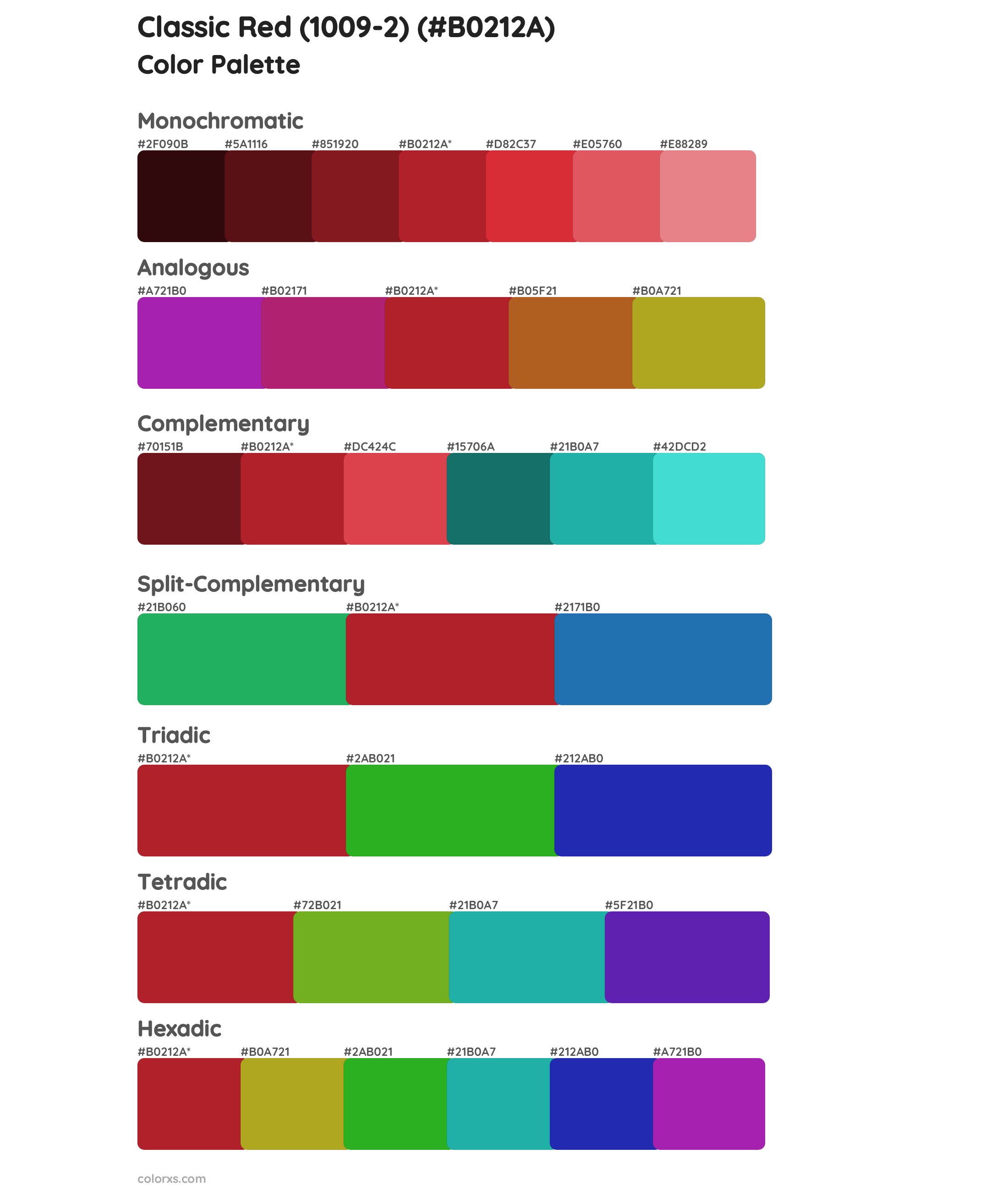 Classic Red (1009-2) Color Scheme Palettes