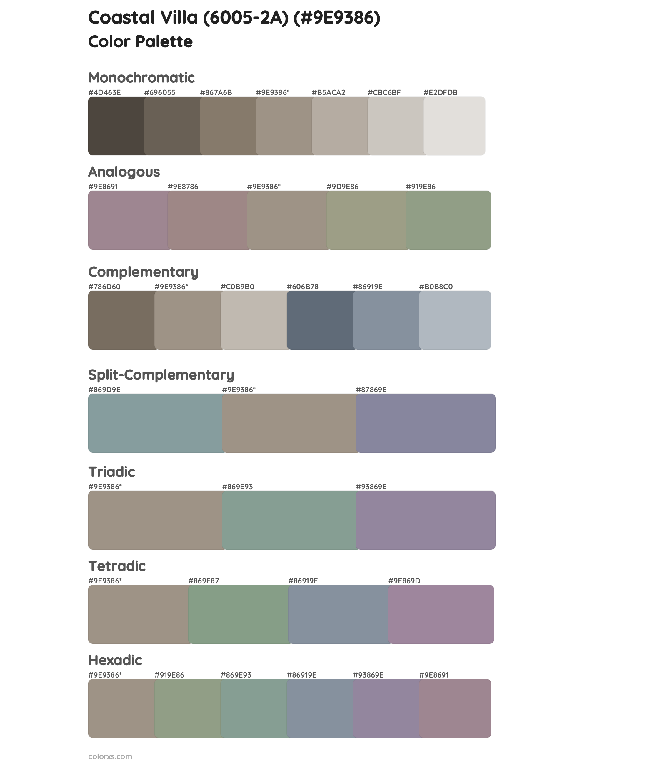 Coastal Villa (6005-2A) Color Scheme Palettes