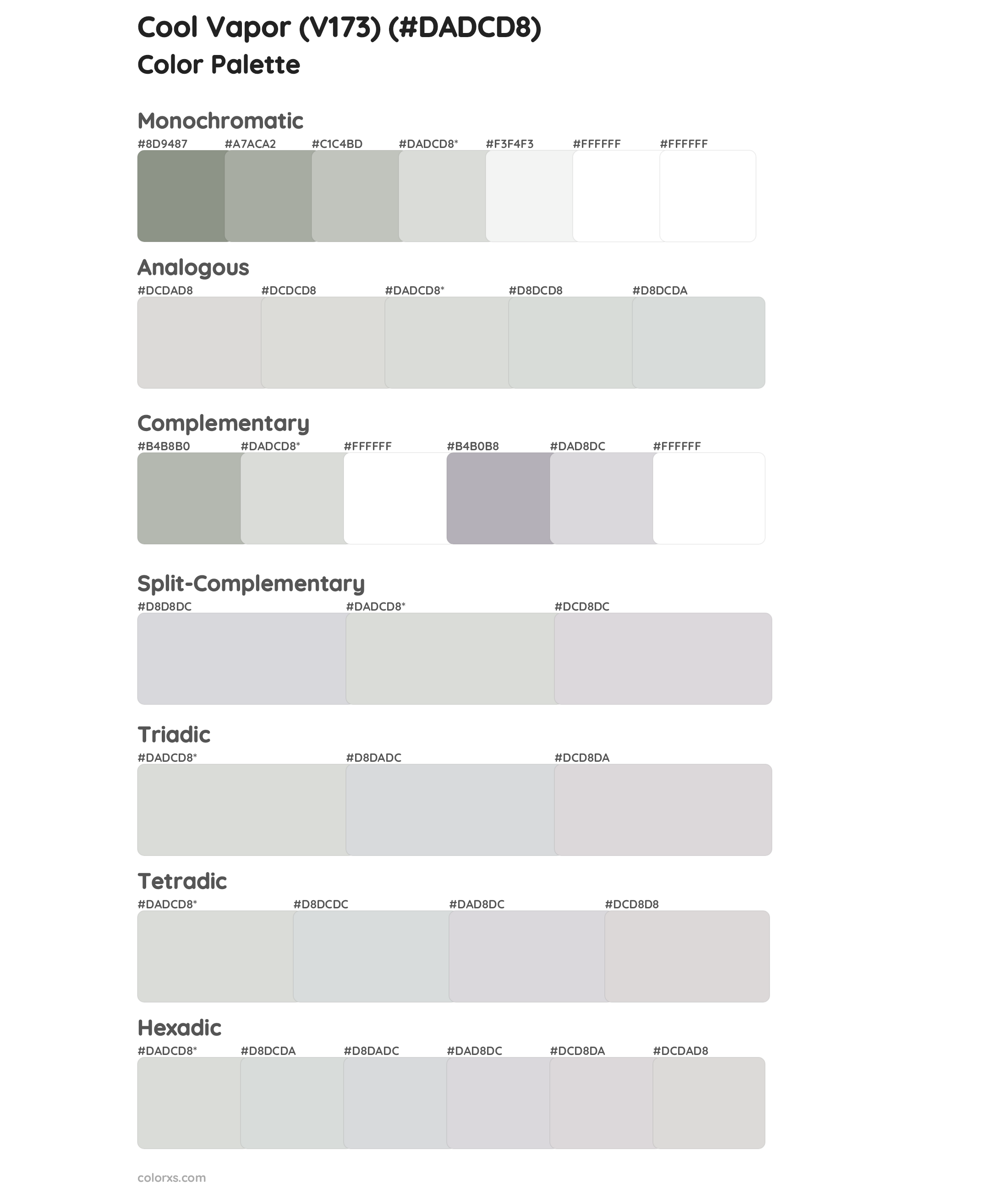 Cool Vapor (V173) Color Scheme Palettes