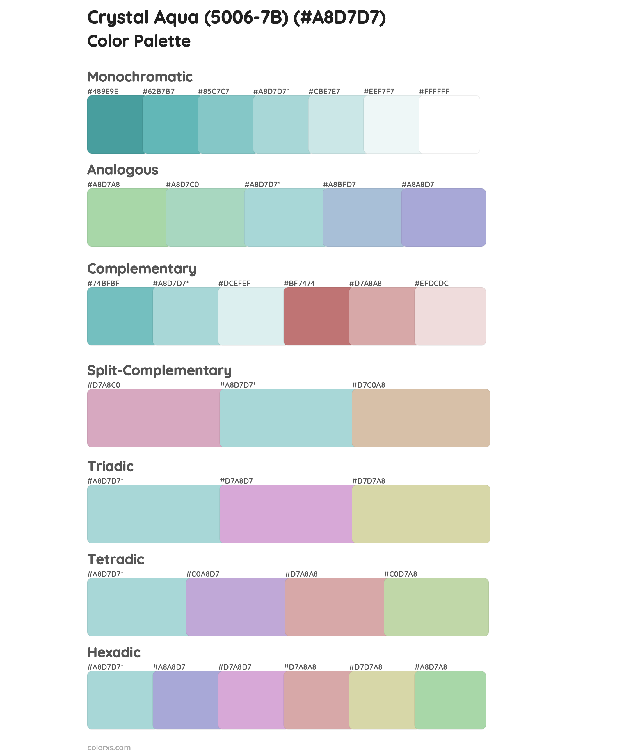 Crystal Aqua (5006-7B) Color Scheme Palettes