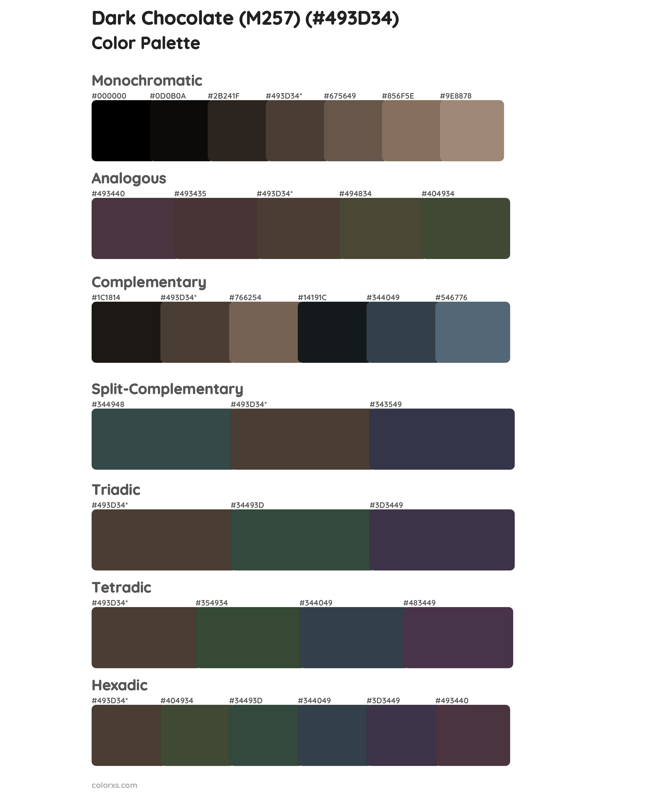 Dark Chocolate (M257) Color Scheme Palettes