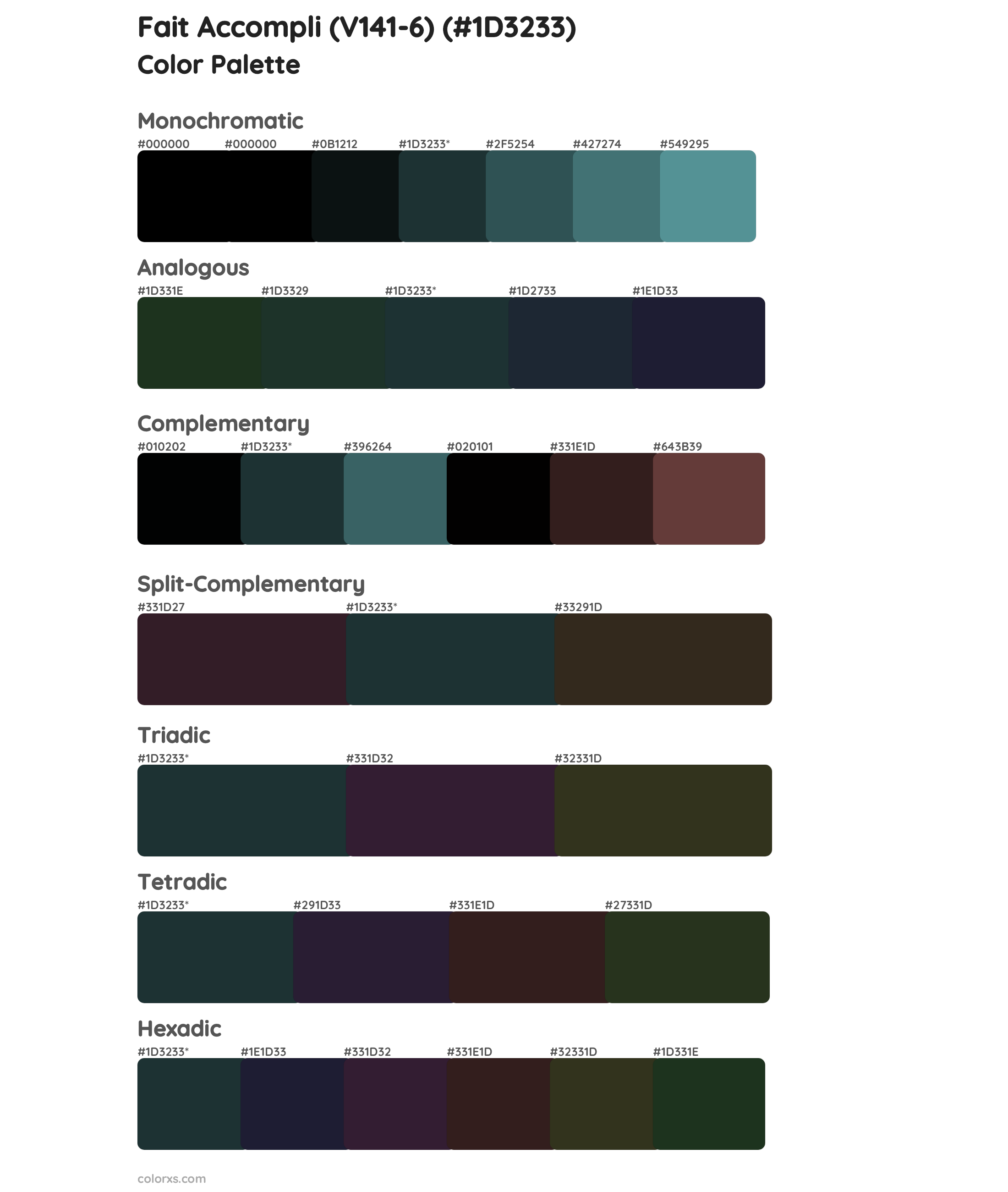 Fait Accompli (V141-6) Color Scheme Palettes