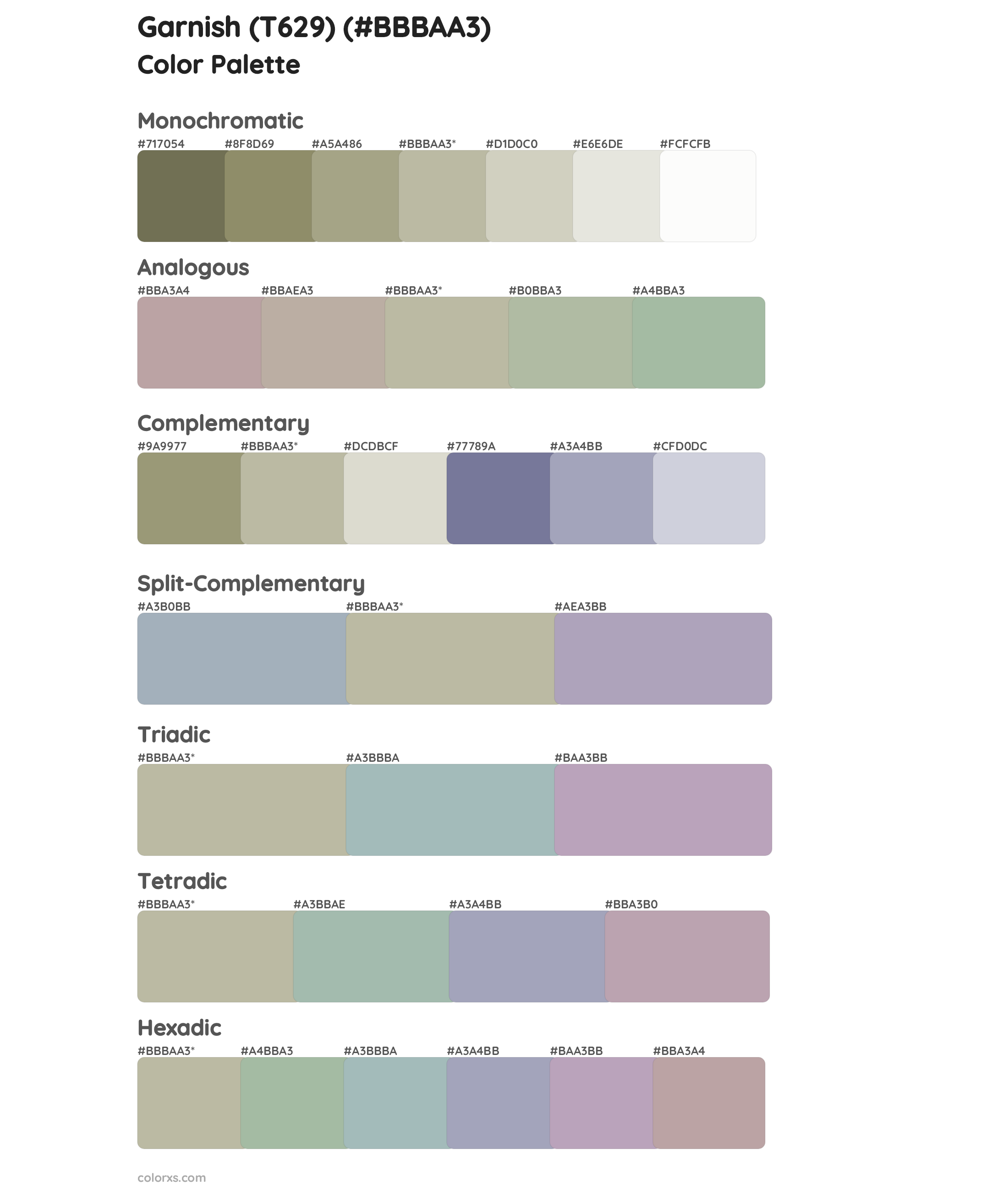 Garnish (T629) Color Scheme Palettes