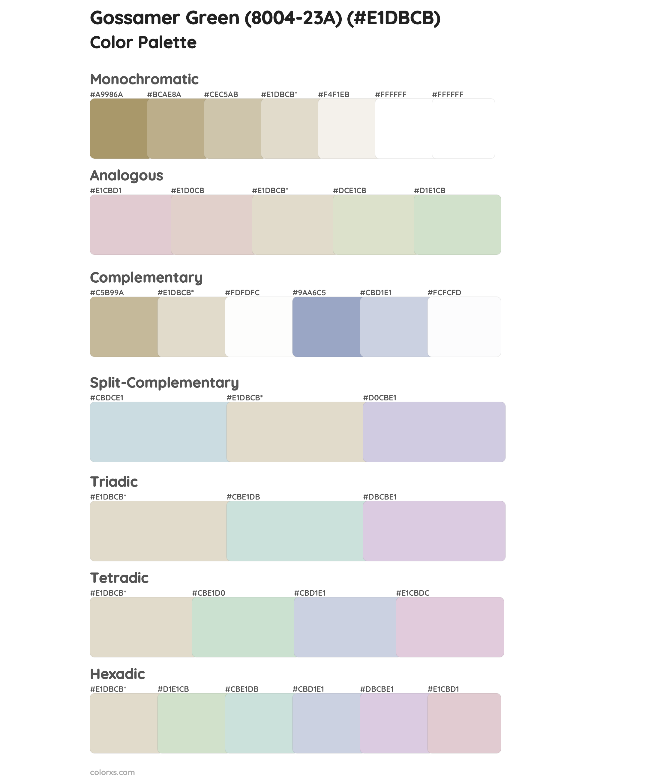 Gossamer Green (8004-23A) Color Scheme Palettes