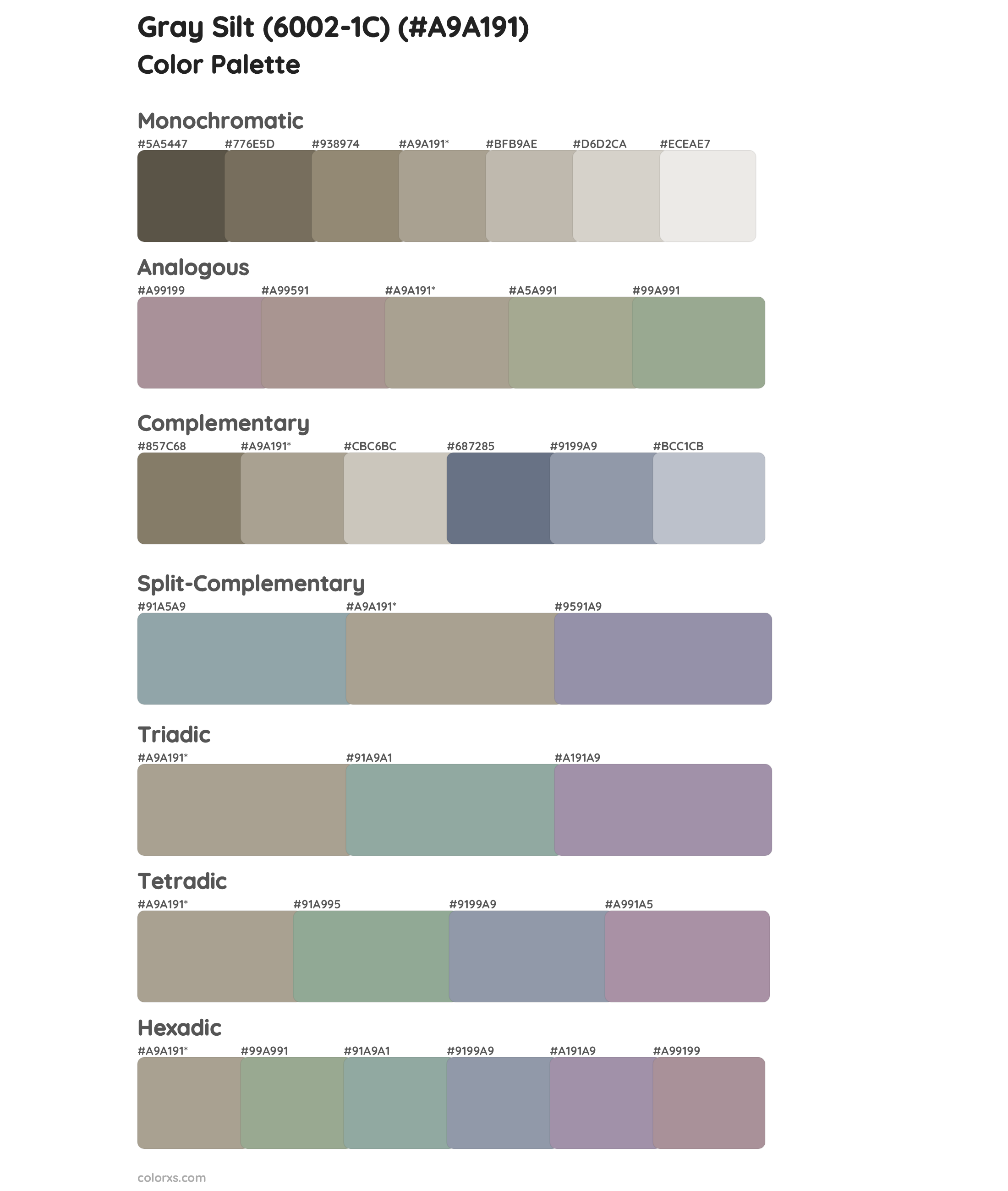 Gray Silt (6002-1C) Color Scheme Palettes