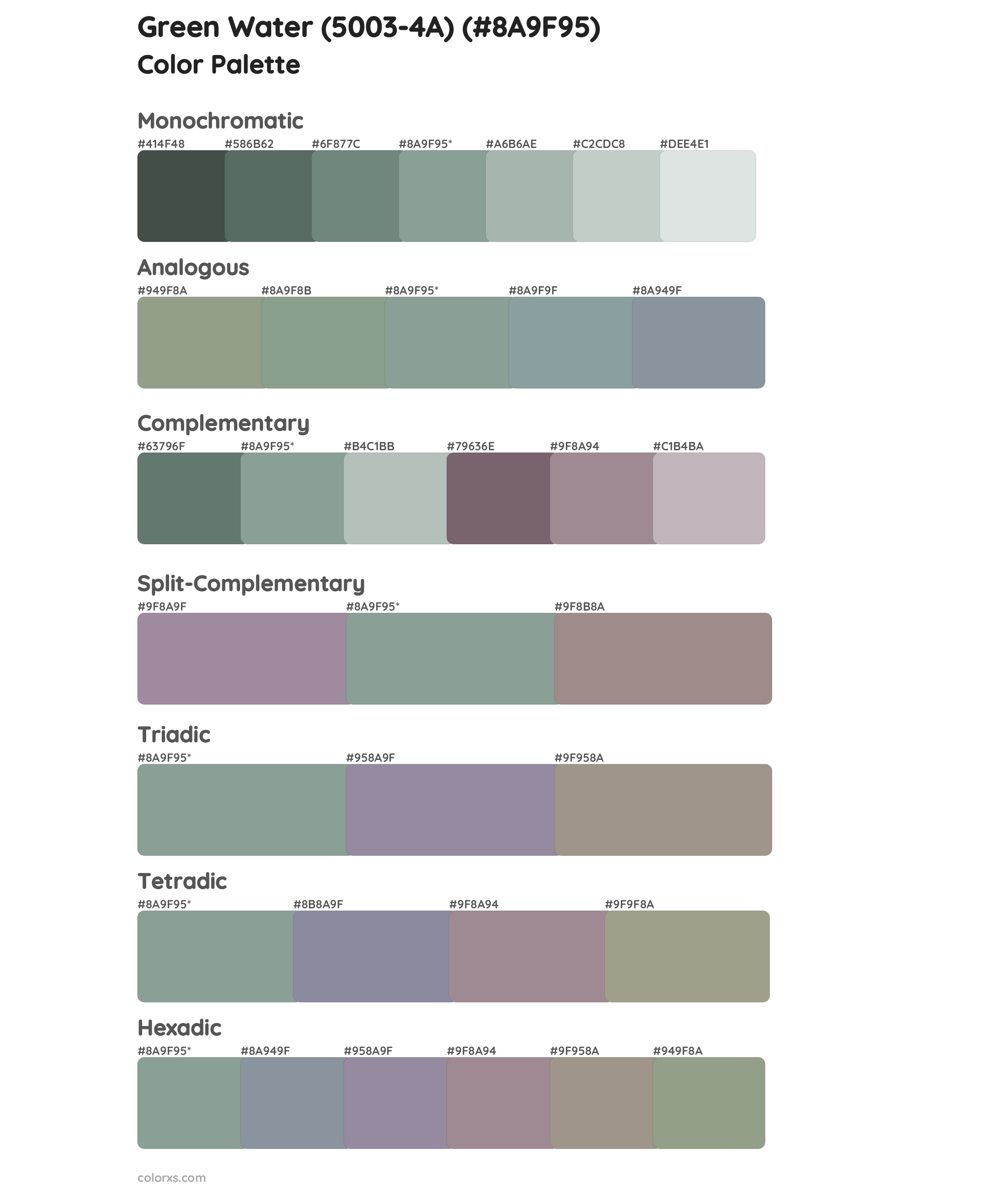 Green Water (5003-4A) Color Scheme Palettes