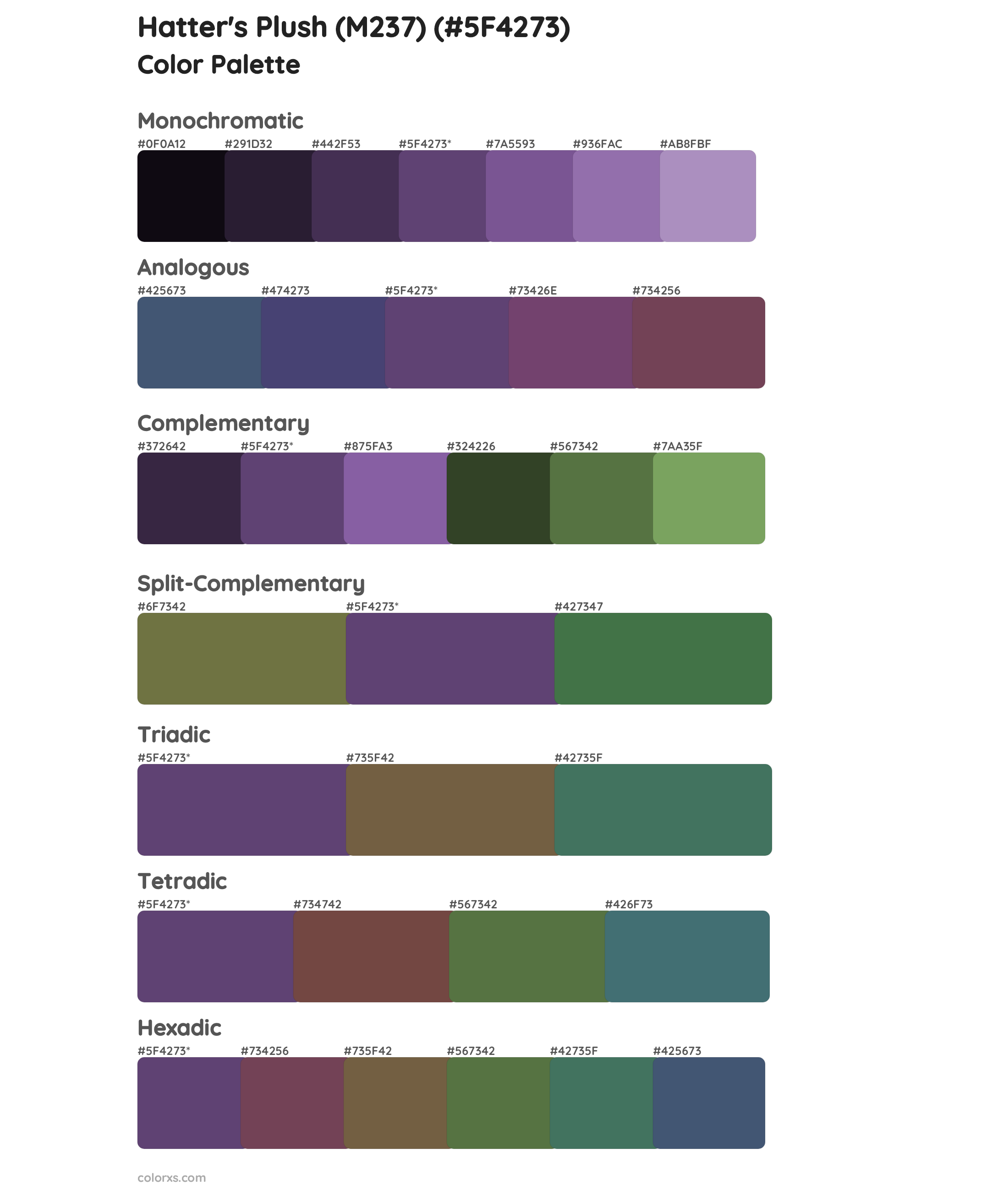 Hatter's Plush (M237) Color Scheme Palettes