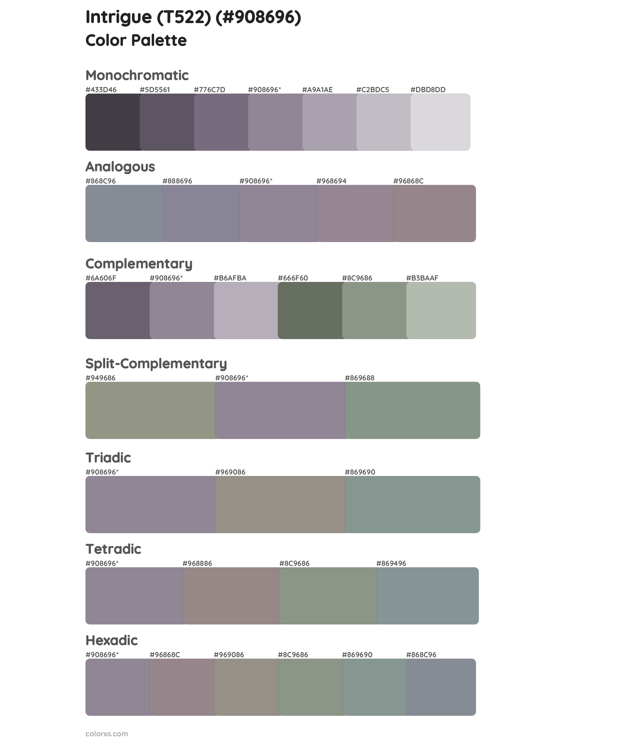 Intrigue (T522) Color Scheme Palettes