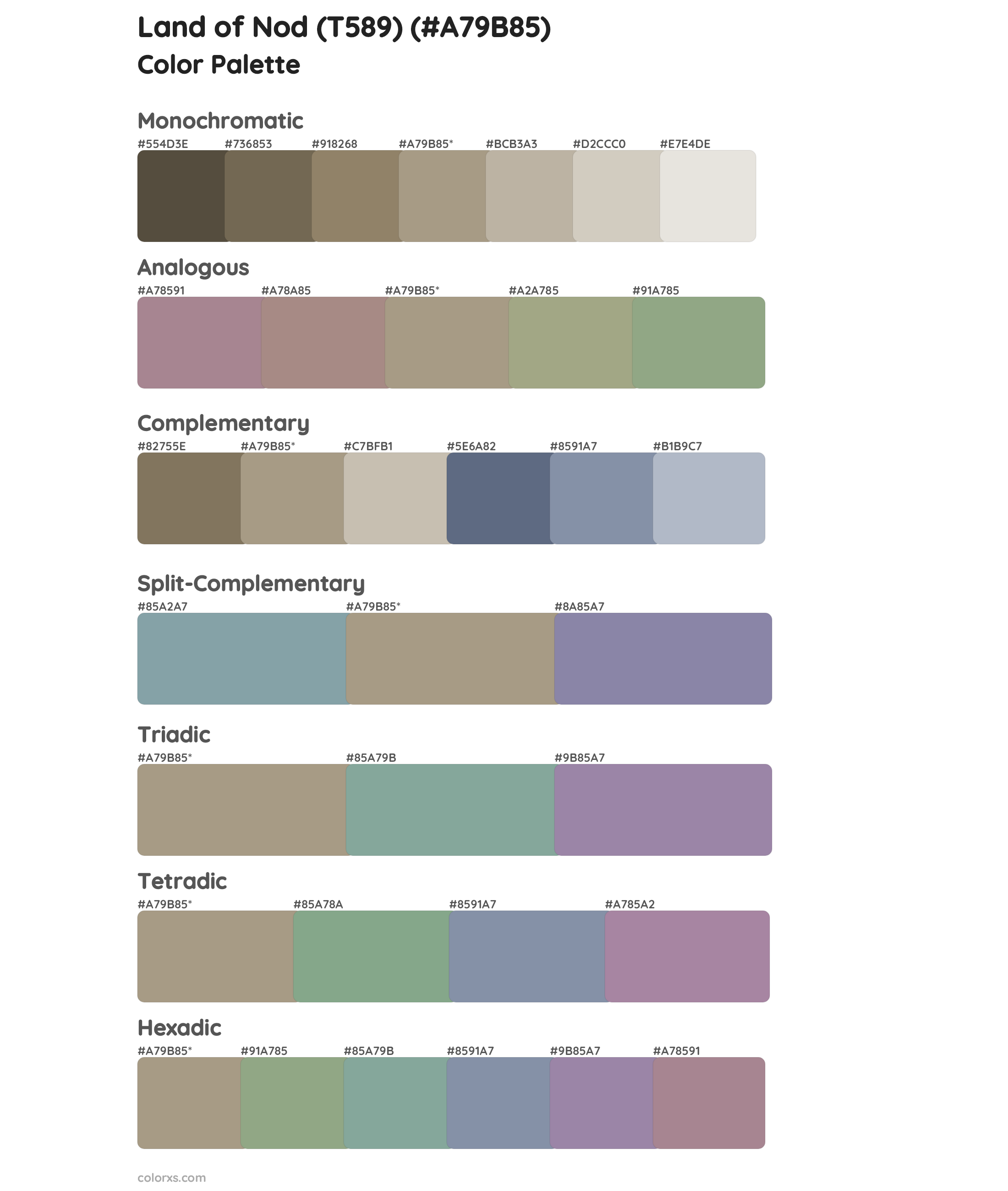 Land of Nod (T589) Color Scheme Palettes