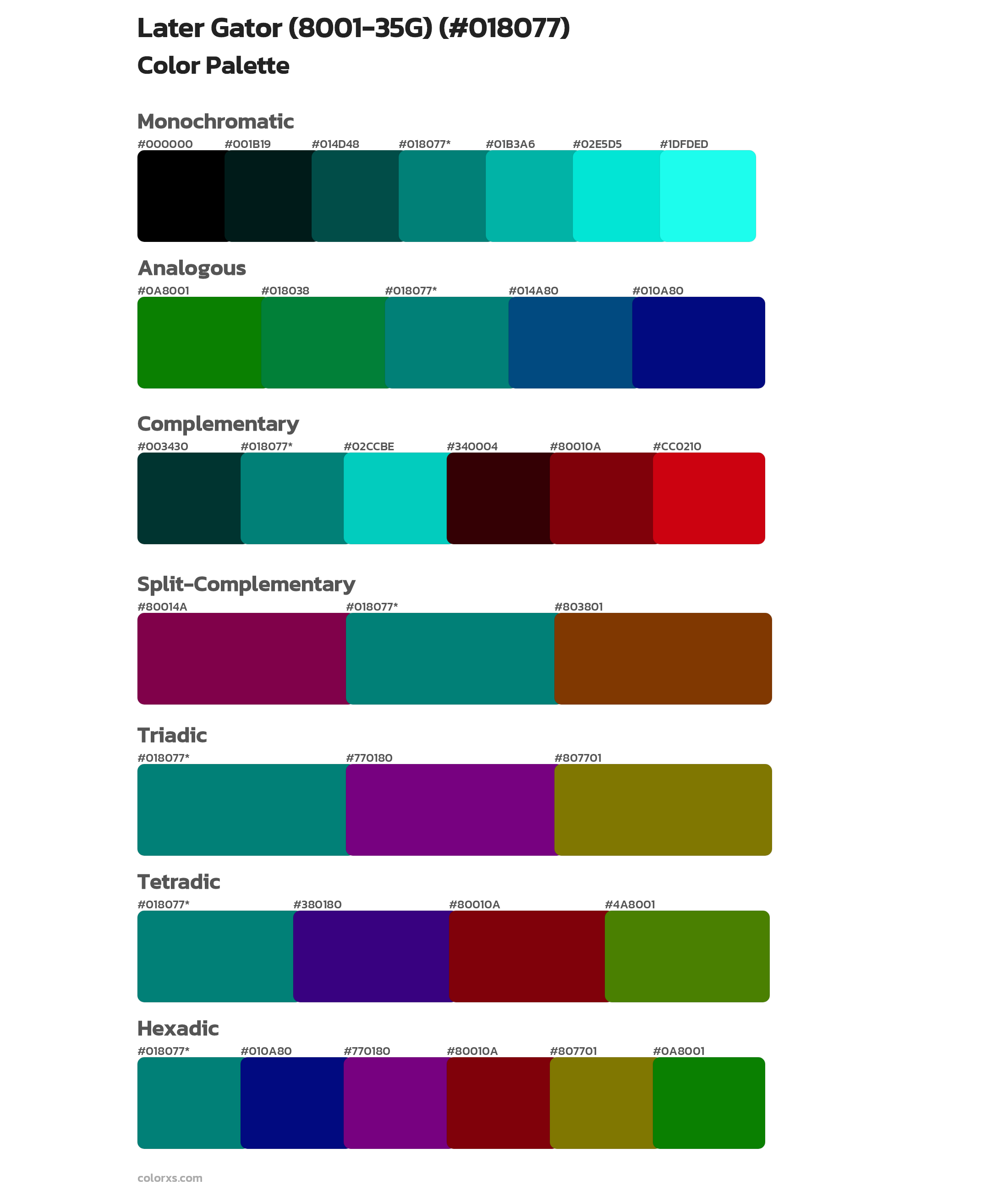 Later Gator (8001-35G) Color Scheme Palettes