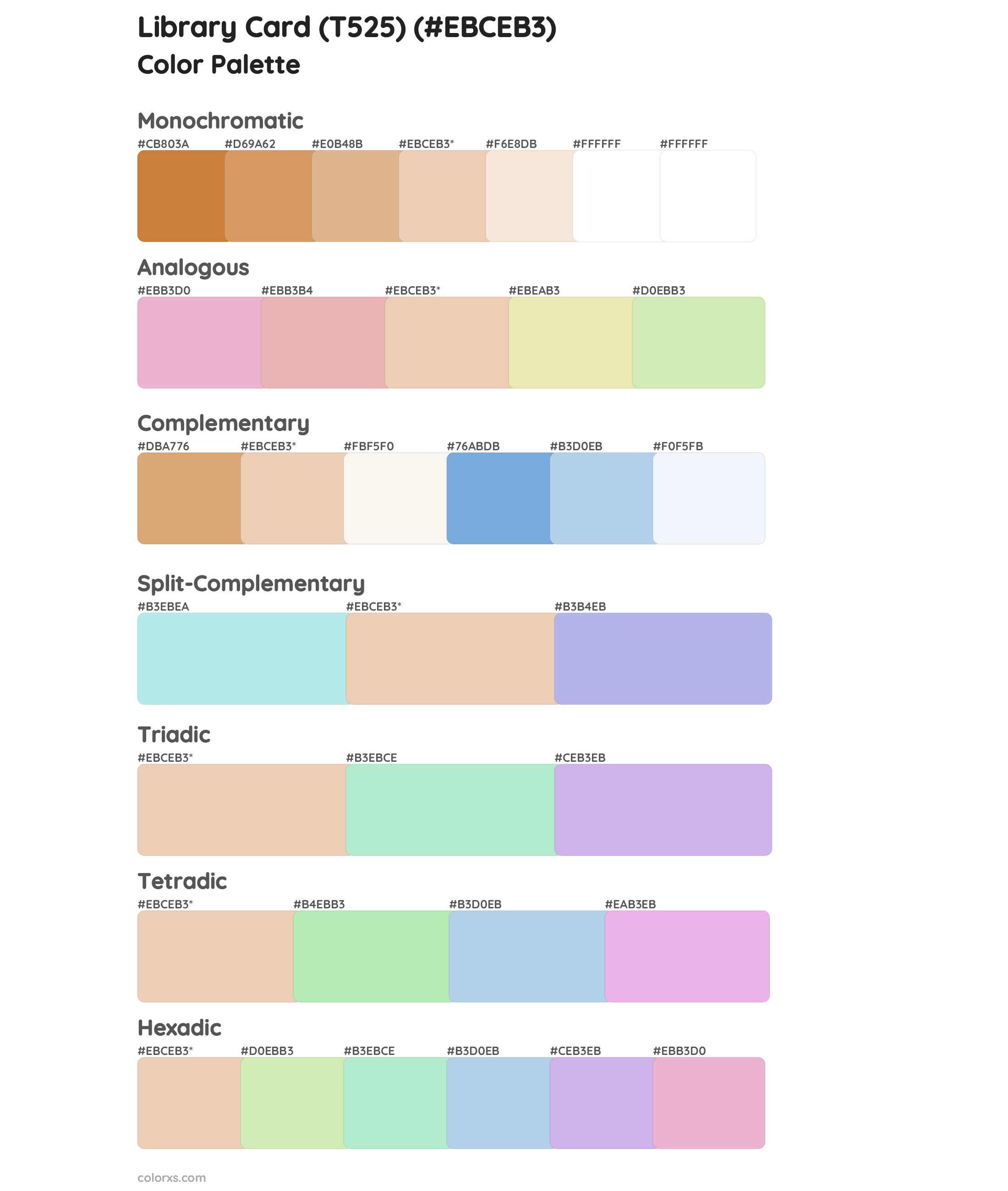 Library Card (T525) Color Scheme Palettes