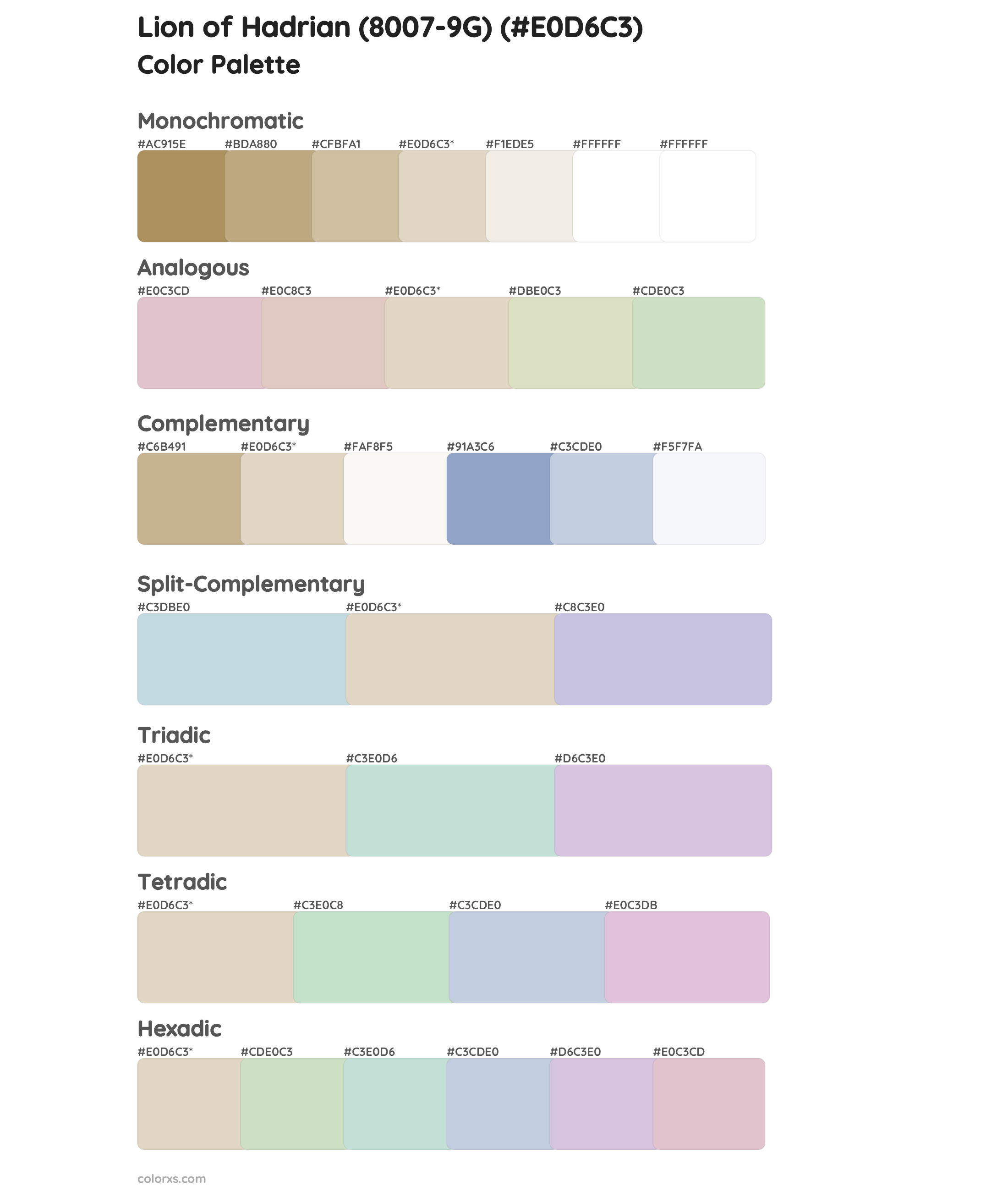 Lion of Hadrian (8007-9G) Color Scheme Palettes