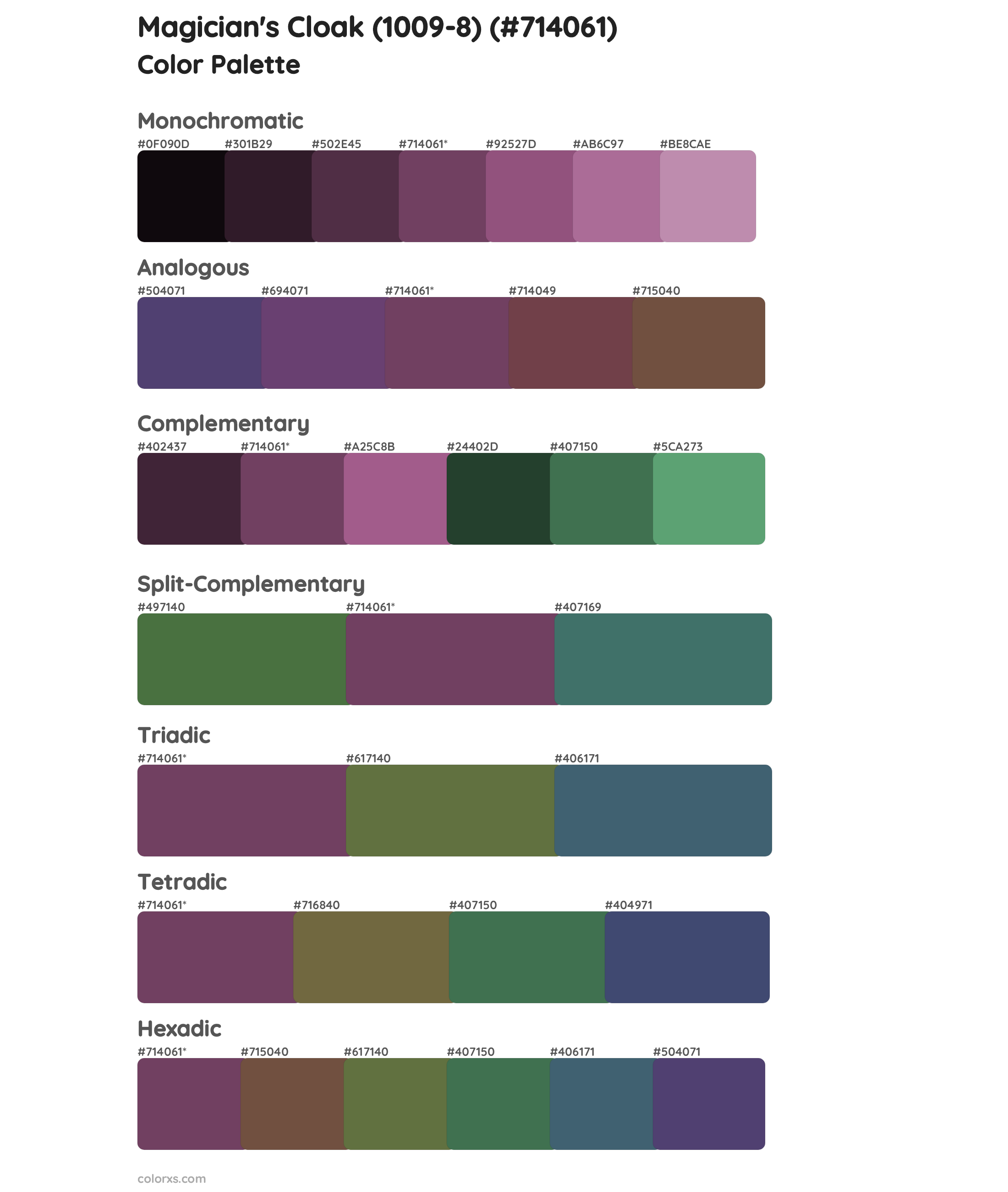 Magician's Cloak (1009-8) Color Scheme Palettes