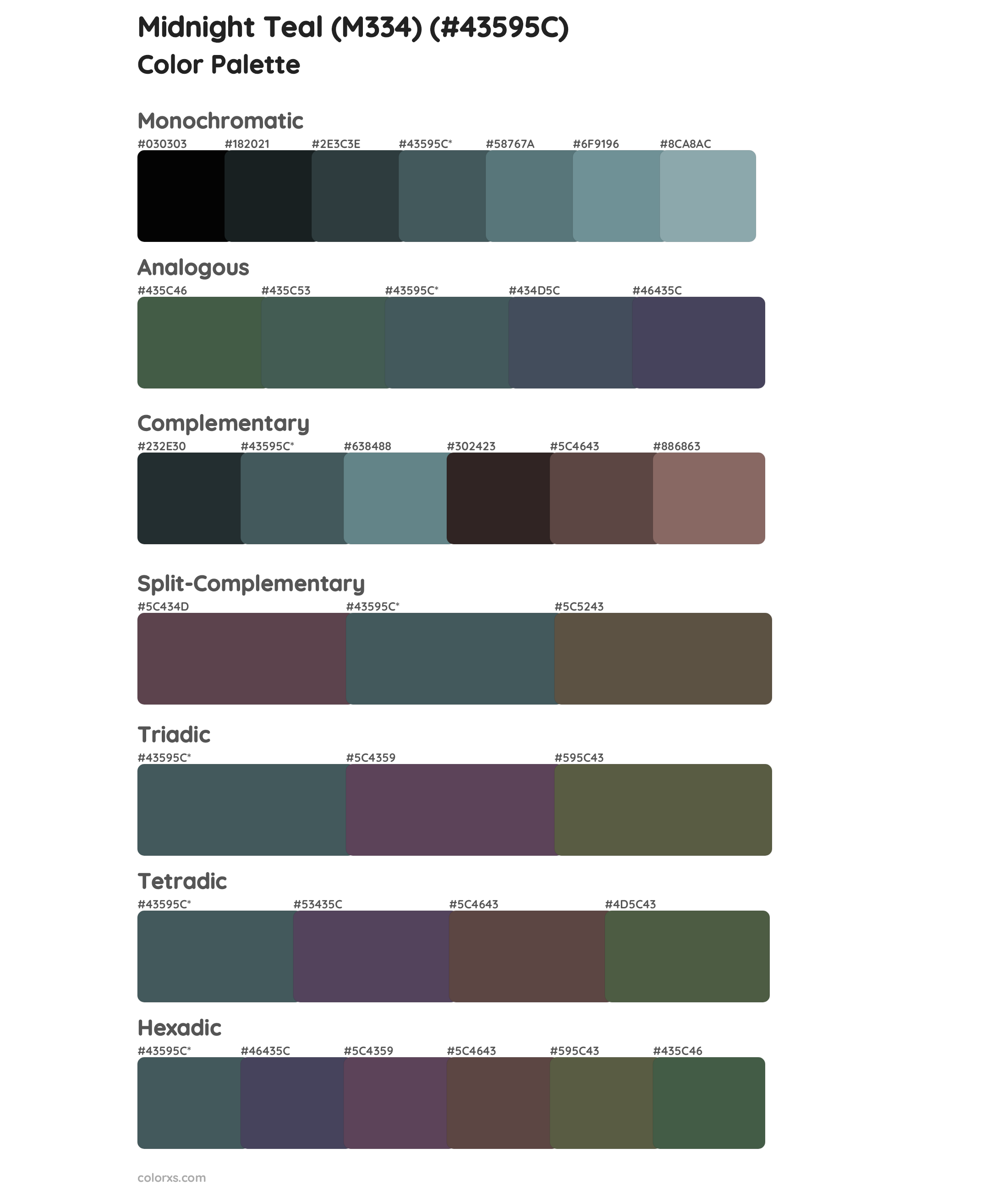 Midnight Teal (M334) Color Scheme Palettes