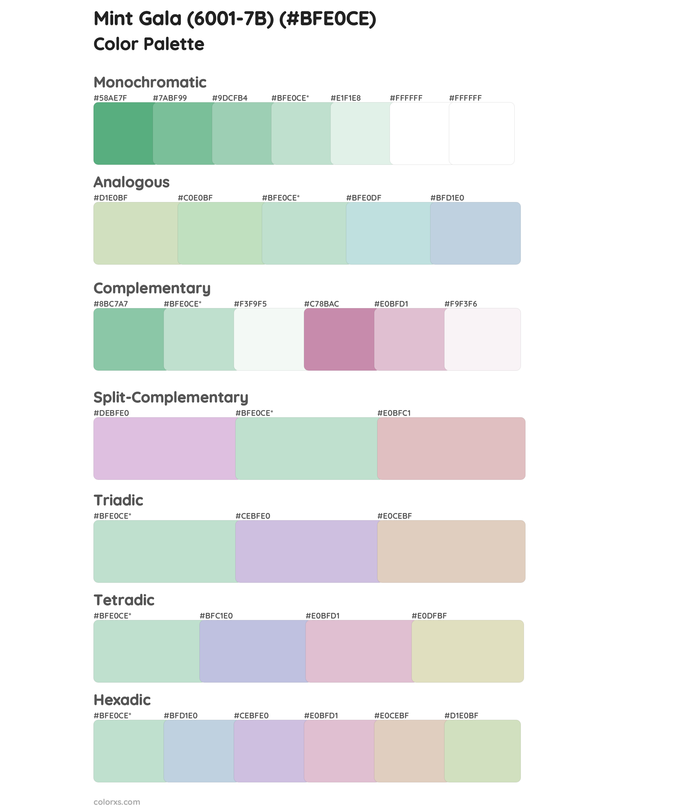 Mint Gala (6001-7B) Color Scheme Palettes