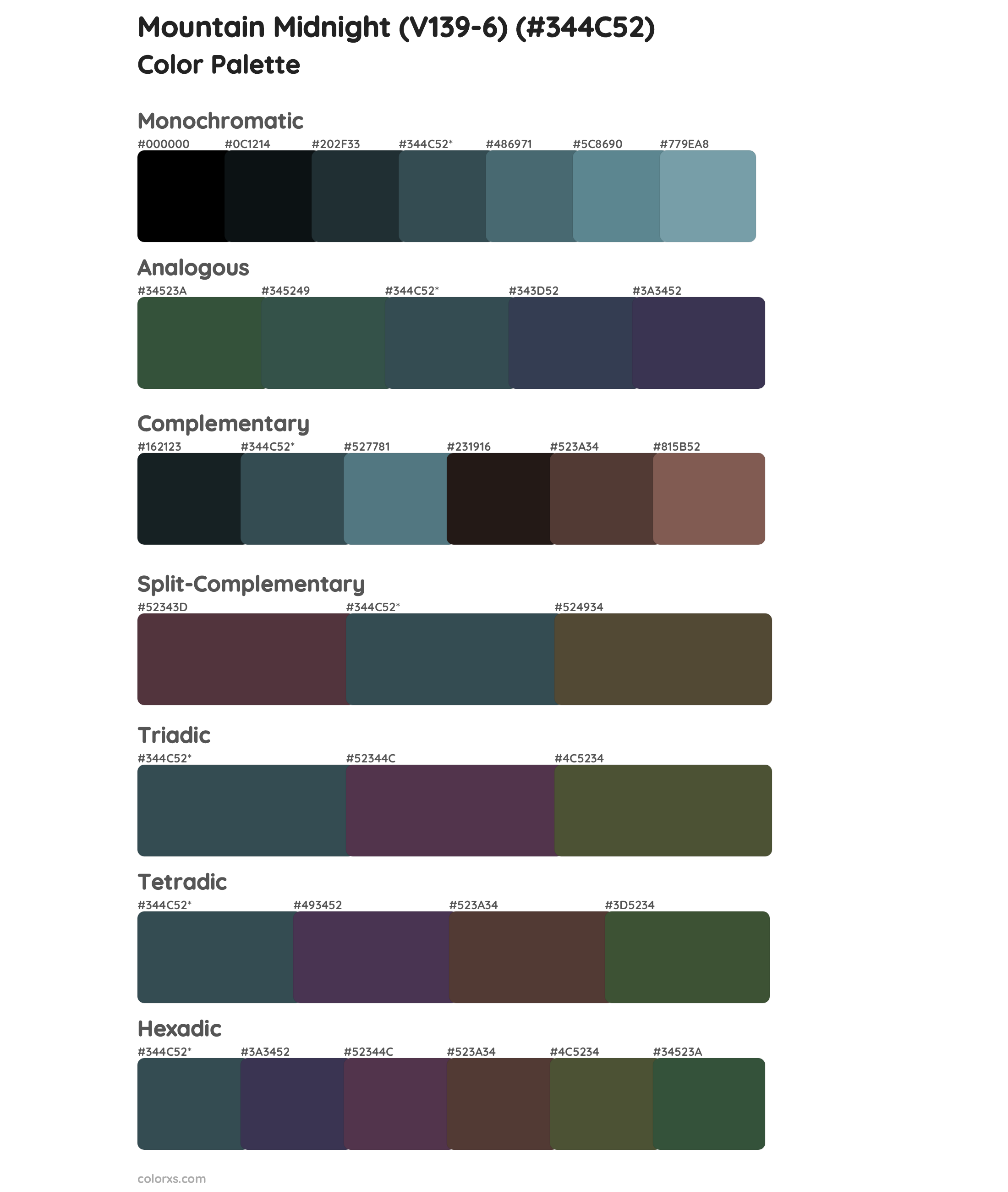 Mountain Midnight (V139-6) Color Scheme Palettes