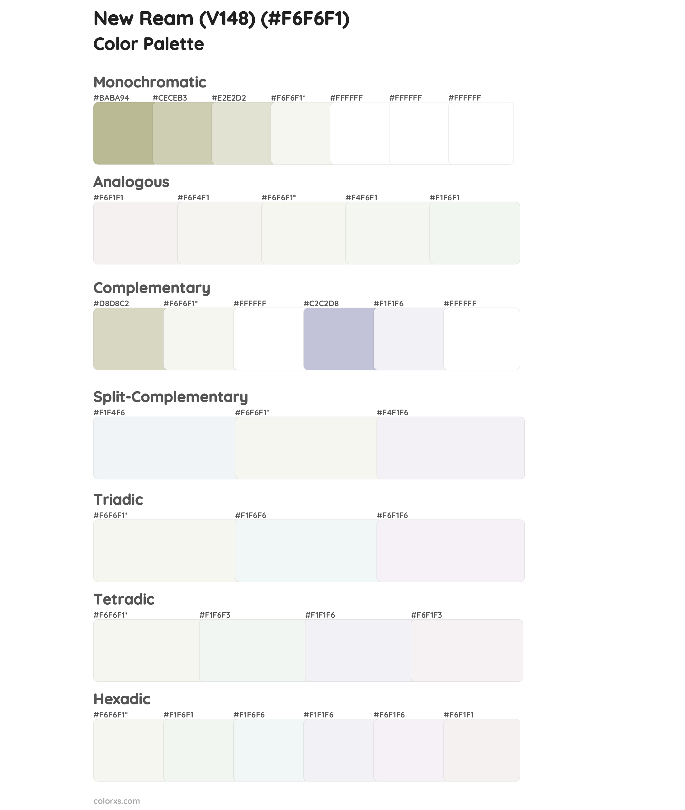 New Ream (V148) Color Scheme Palettes