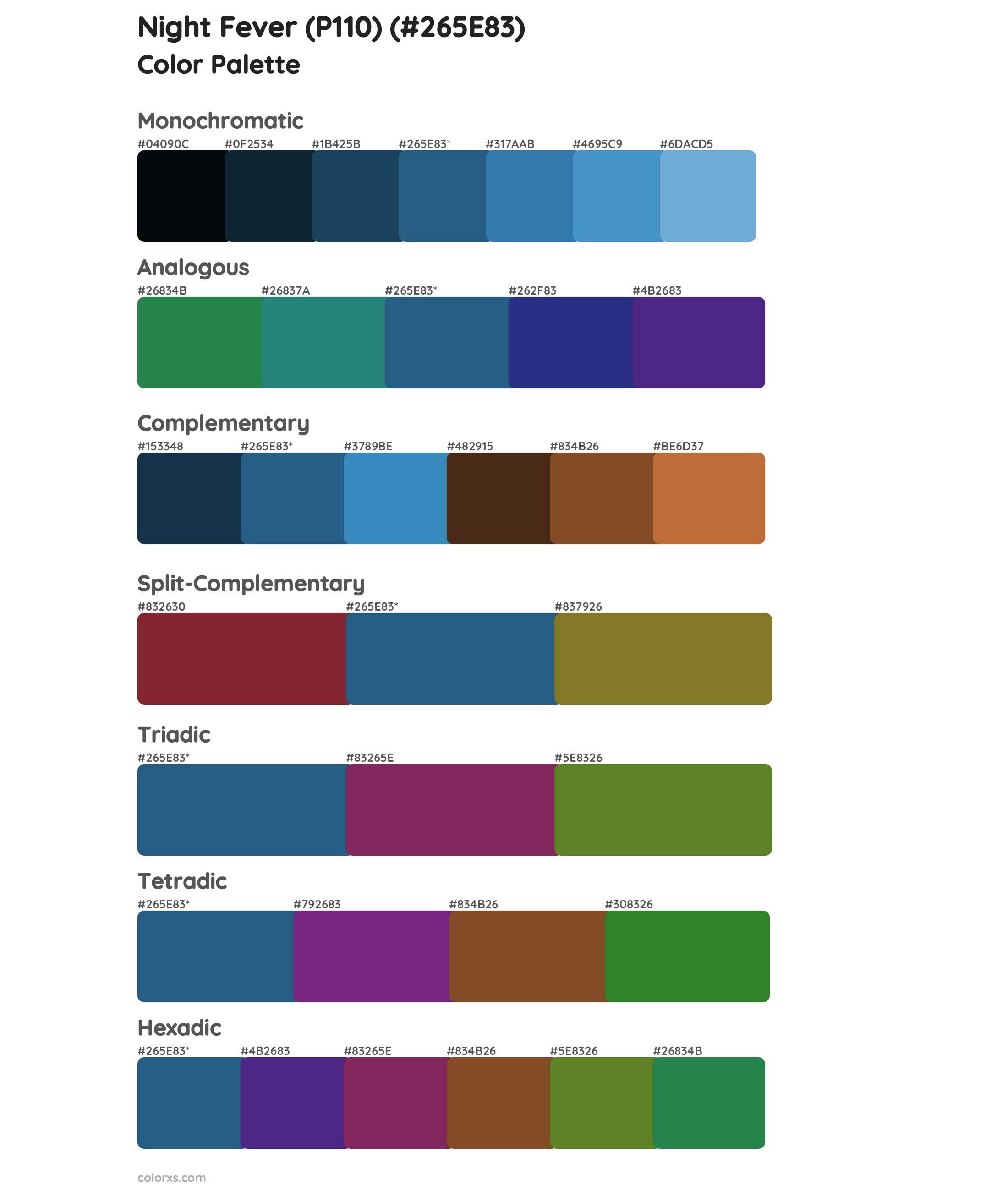 Night Fever (P110) Color Scheme Palettes