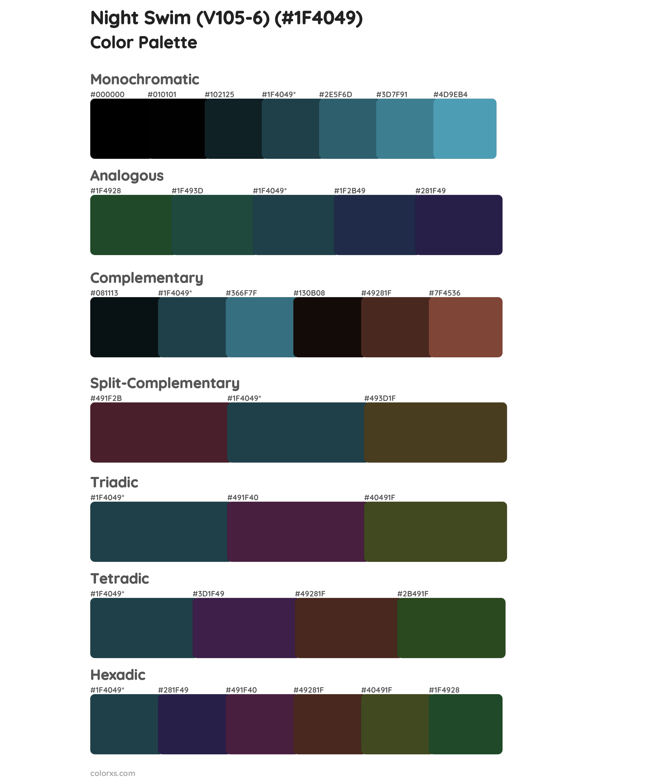 Night Swim (V105-6) Color Scheme Palettes