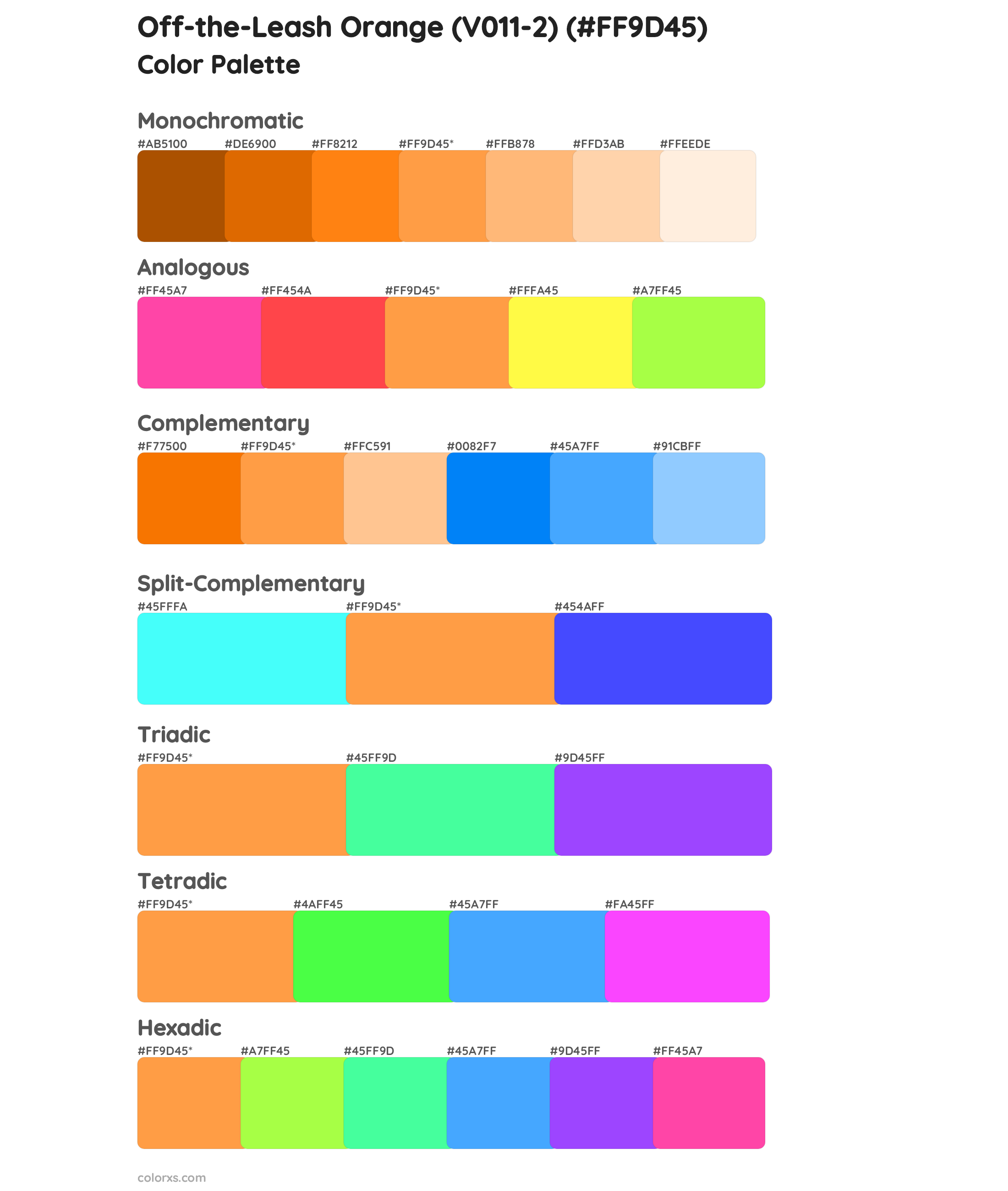 Off-the-Leash Orange (V011-2) Color Scheme Palettes