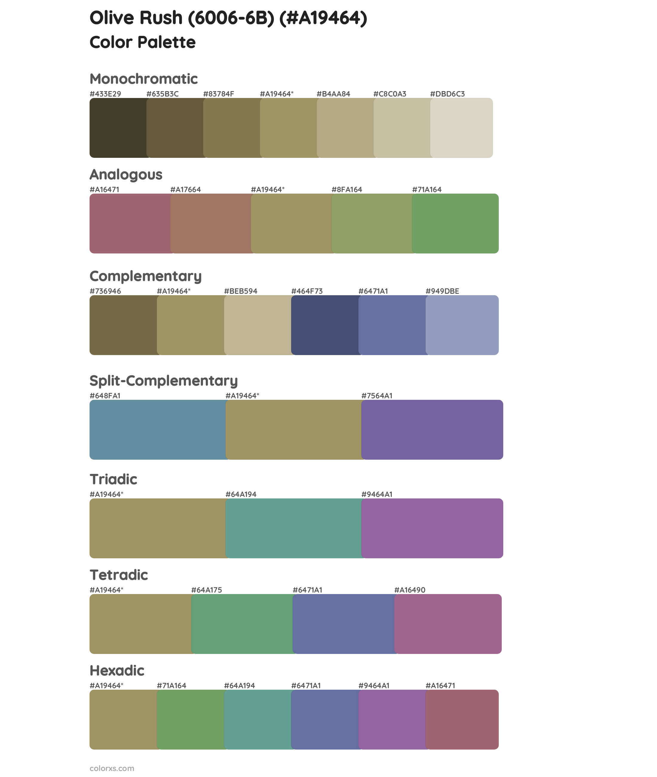 Olive Rush (6006-6B) Color Scheme Palettes