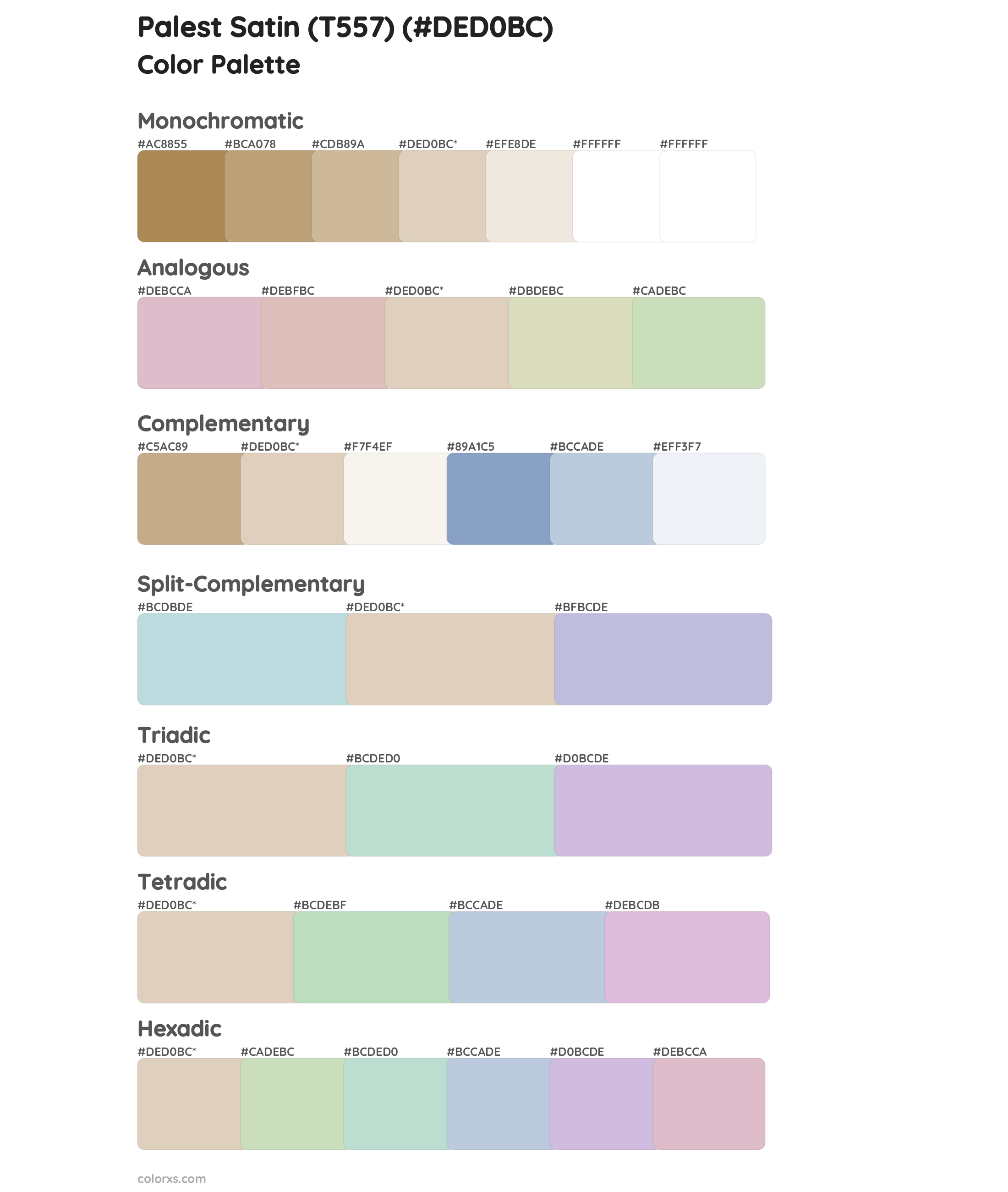 Palest Satin (T557) Color Scheme Palettes