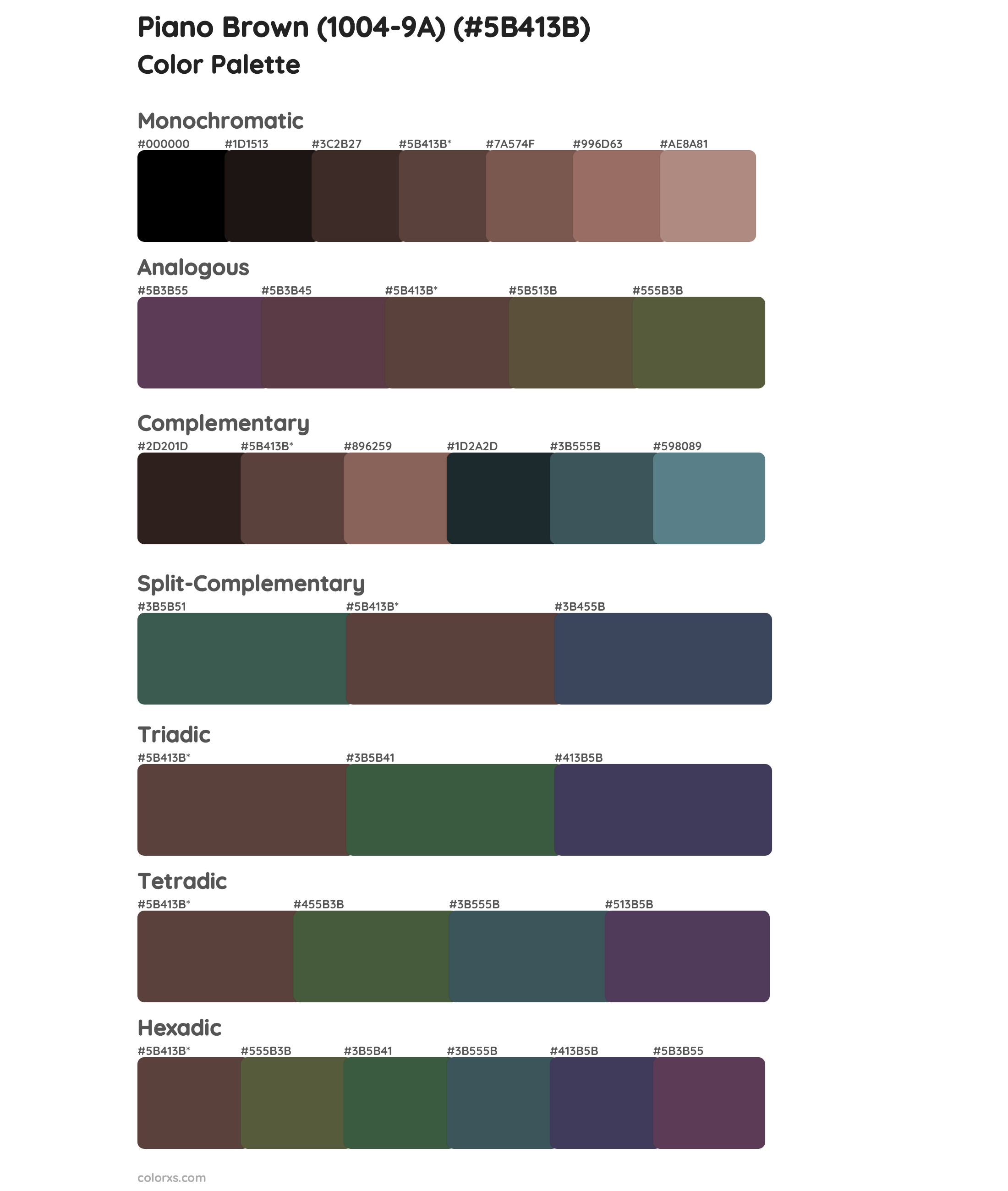 Piano Brown (1004-9A) Color Scheme Palettes