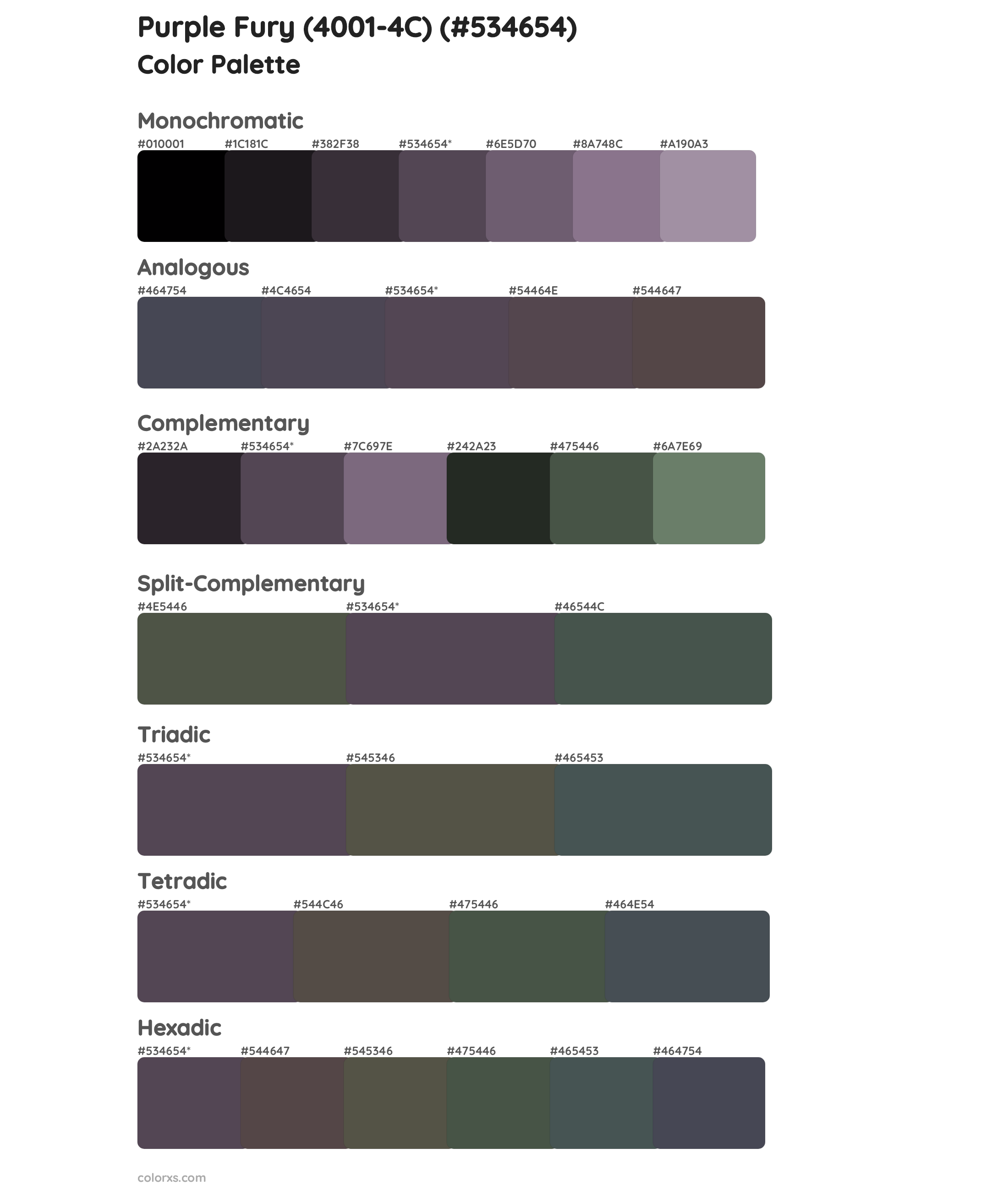 Purple Fury (4001-4C) Color Scheme Palettes